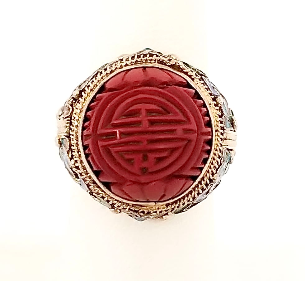 Amazing Sterling Enamel Cinnabar Filigree Ring (1 of 5)