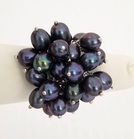 Amazing HK 925 Sterling Silver Cluster Pearl Grape Ring
