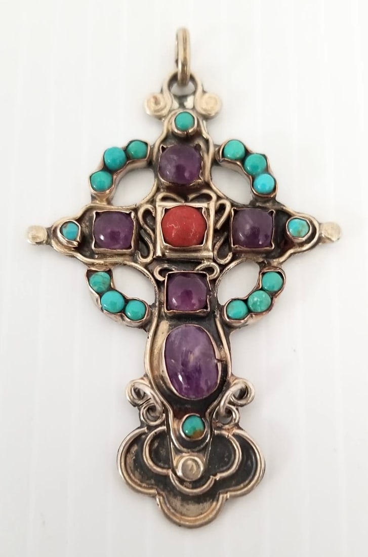 Amazing 925 Silver Mexico Multistone Cross Pendant (1 of 5)