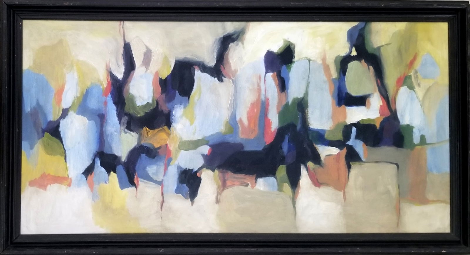 Amazing Walter Plate 1958 Oil Board: Beautiful Walter Plate 1958 oil board. Frame: 52 x 28 inches, art: 48 x 24 inches. Provenance: private owner. Biography: 1925 - 1972. Recognized as one of the youngest artists of the Abstract Expressi