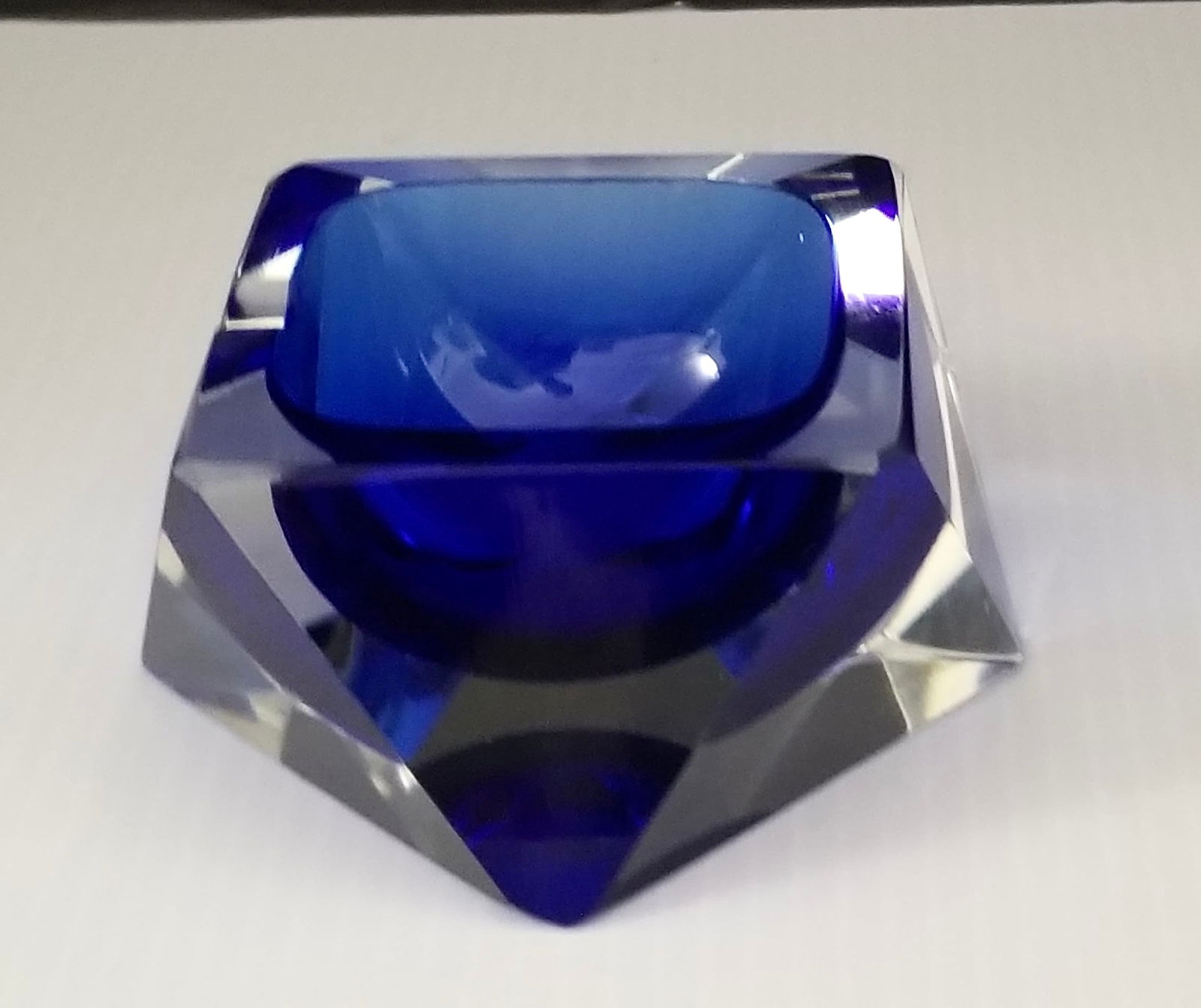 Amazing Blue & Clear Art Glass Ashtray: Beautiful blue and clear art glass ashtray