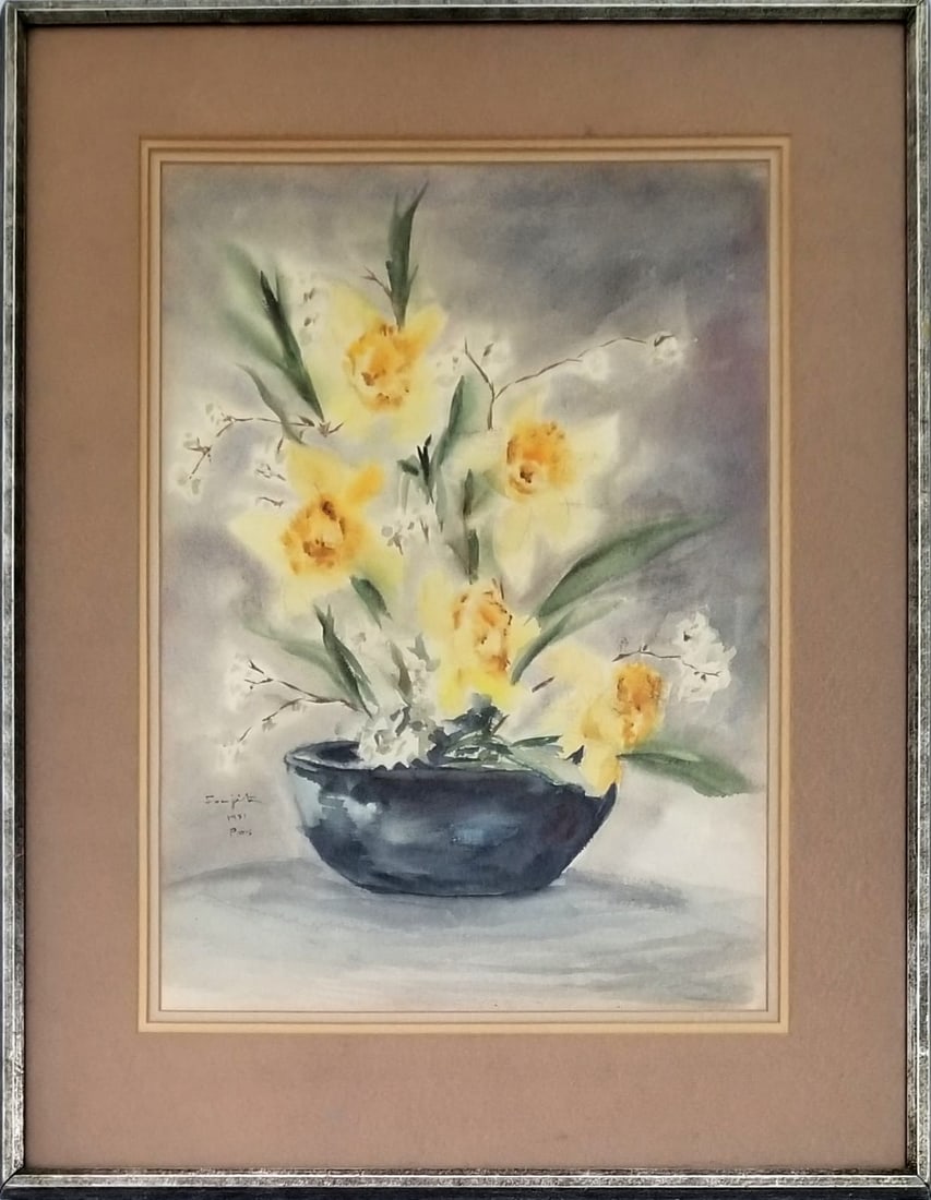 Amazing Tsuguharu Foujita 1951 Watercolor Pencil: Beautiful Tsuguharu Foujita 1951 watercolor pencil, frame: 27 x 22 inches, art: 21 x 15 inches. Provenance: private owner. Biography: 1886 - 1968. Tsuguharu Foujita was a Japanese artist born in Tokyo