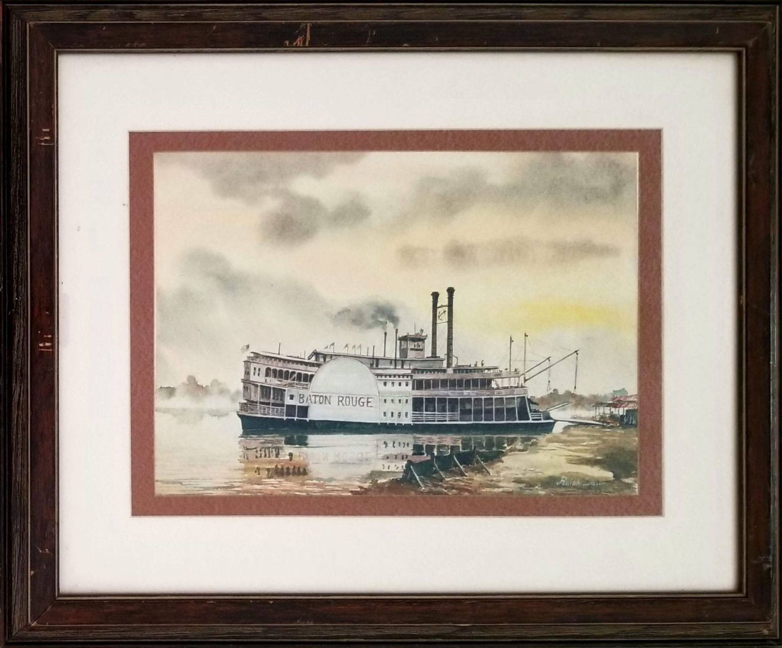 Amazing Ralph Law Boat Watercolor Paper: Beautiful Ralph Law boat watercolor paper, frame: 23 x 19 inches, art: 14.5 x 10.5 inches. Provenance: private owner. Biography: Ralph Law was a noted American watercolorist, particularly famous for h