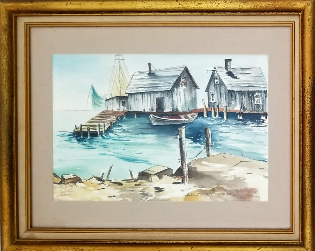 Amazing William Lester Stevens Watercolor: Beautiful William Lester Stevens watercolor, frame: 21 x 17 inches, art: 15 x 10 inches. Provenance: private owner. Biography: 1888 - 1969. Born in Rockport, Massachusetts, impressionist painter Willi
