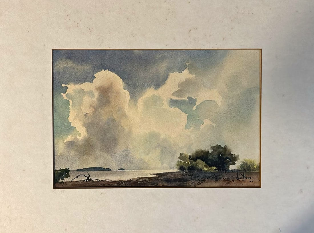 Amazing Joan Howe Mixed Media Cardboard: Beautiful Joan Howe mixed media cardboard, art: 11.4 x 7.5 inches, it is only the mat and painting. Provenance: private owner. Biography: 1915 - 2005. Born in Albany, New York, in 1915, Joan Howe was