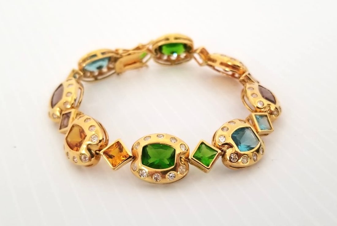 Amazing 925 Sterling Gold Tone Multicolor ZC Bracelet (1 of 6)