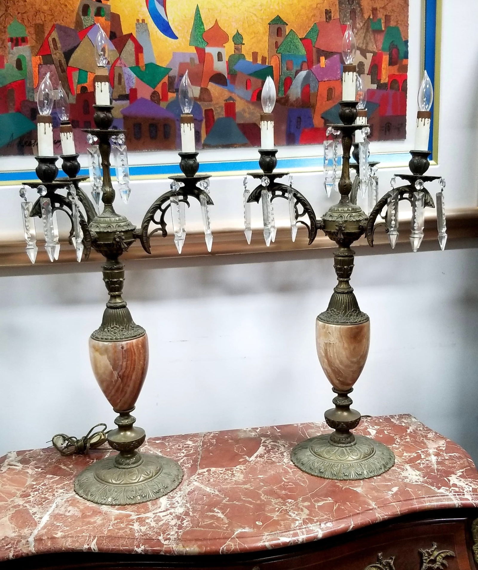 Amazing Large Marble Bronze & Crystal Candelabras (1 of 3)