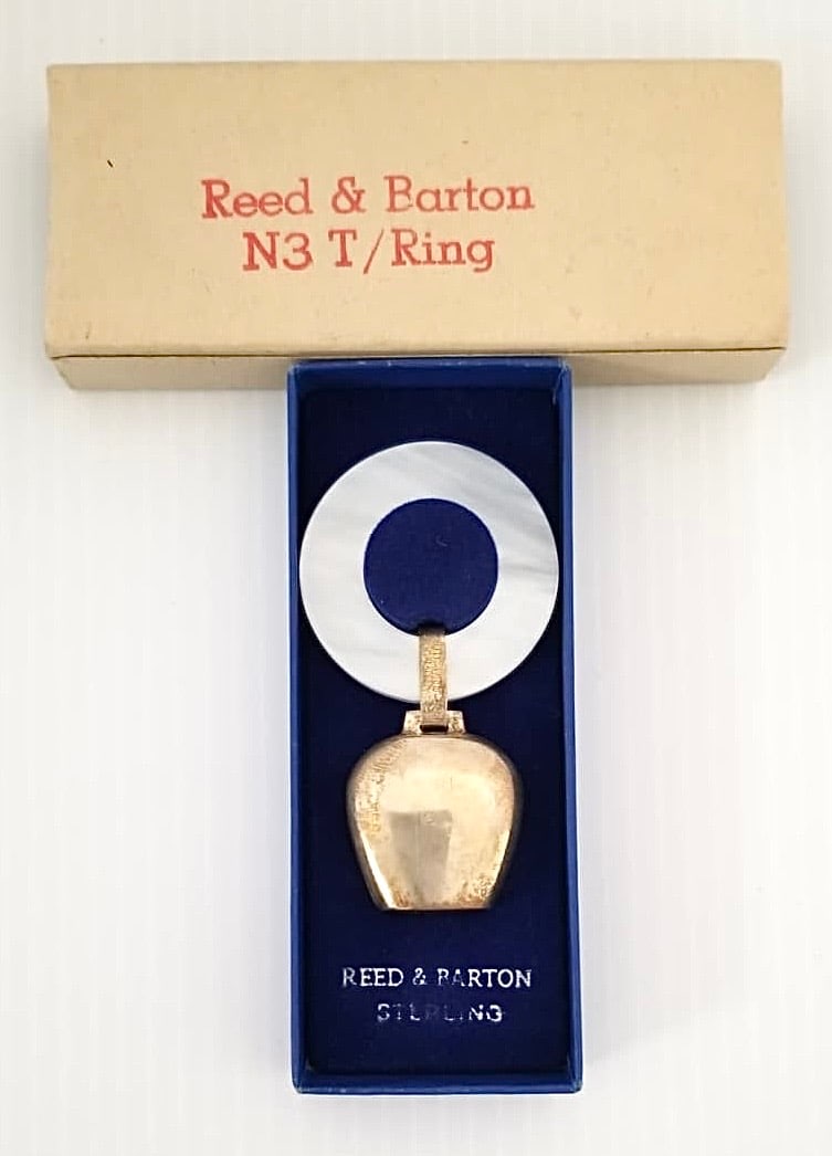 Amazing Reed & Barton Pendant Buckle Bell: Beautiful Reed & Barton pendant buckle bell, N3 T/Ring, 3 x 1 3/4 inches, original box.