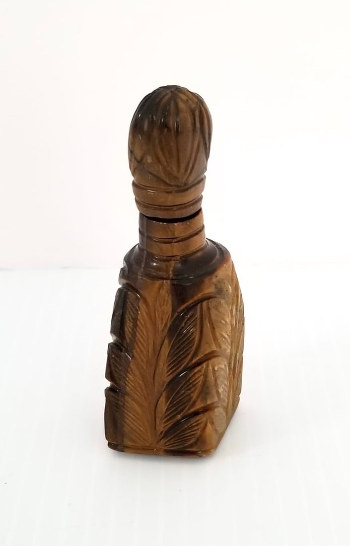 Amazing Natural Tiger Eye Hand Carved Perfume Bottle: Beautiful natural tiger eye hand carved perfume bottle, 3 1/8 x 1 3/8 x 1 1/8 inches