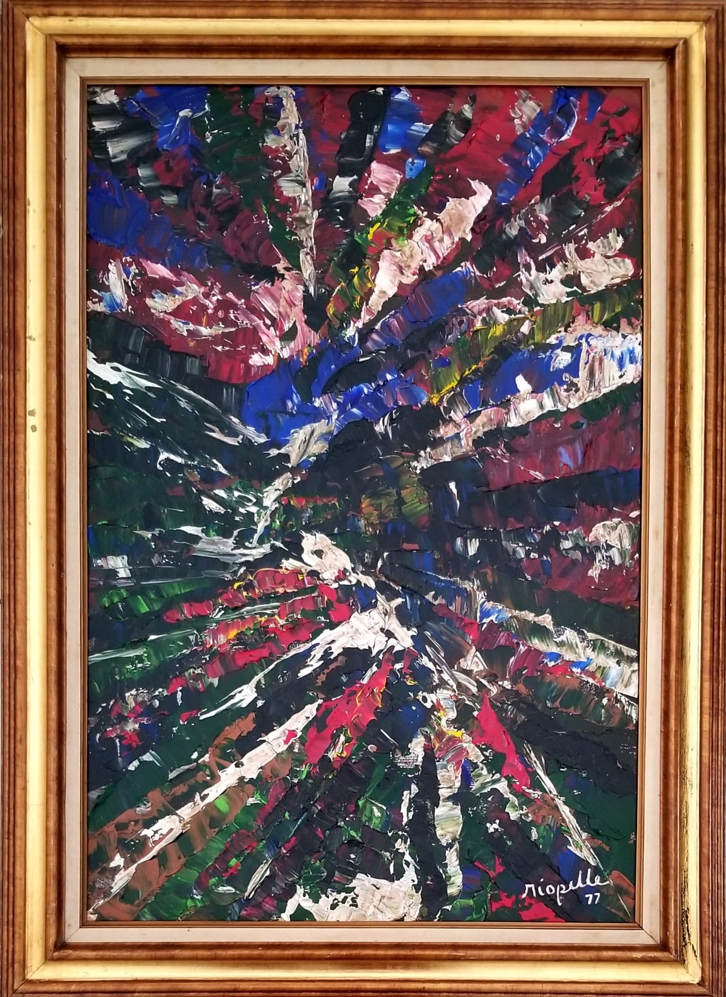 Amazing Jean-Paul Riopelle 1977 Oil Impasto Canvas: Attributed to Jean-Paul Riopelle, it does not have a COA. Medium: oil impasto canvas. Frame: 43 x 31 inches, art: 38 x 25 inches. Provenance: private owner. Biography: 1923 - 2002. Jean-Paul Riopelle