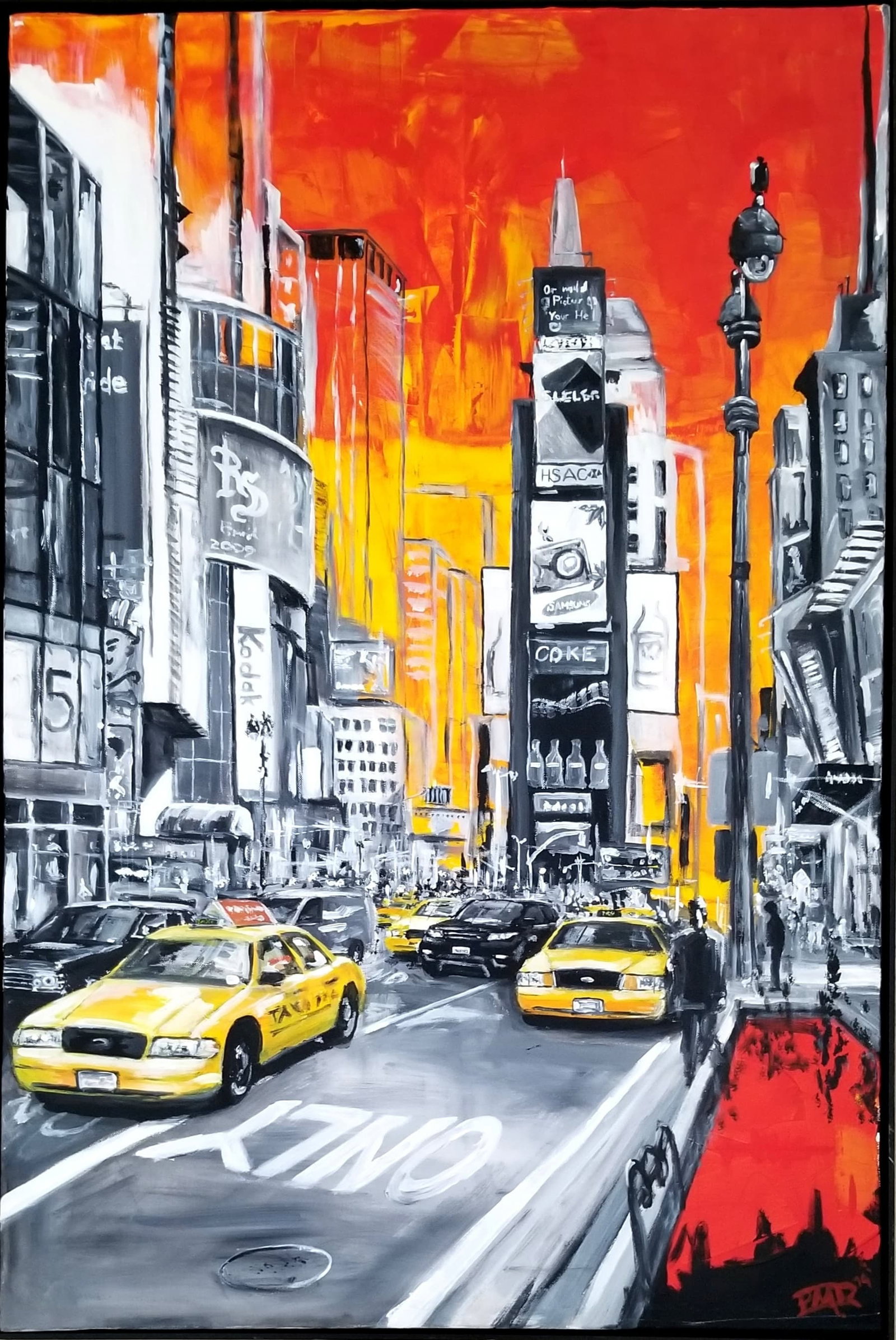Amazing Manfred Parr Time Square Acrylic Canvas: Beautiful Manfred Parr acrylic on canvas, title: "Time Square", 2014, signed on the back, various exhibitions in USA and Europe. Frame: 48 x 32 inches.