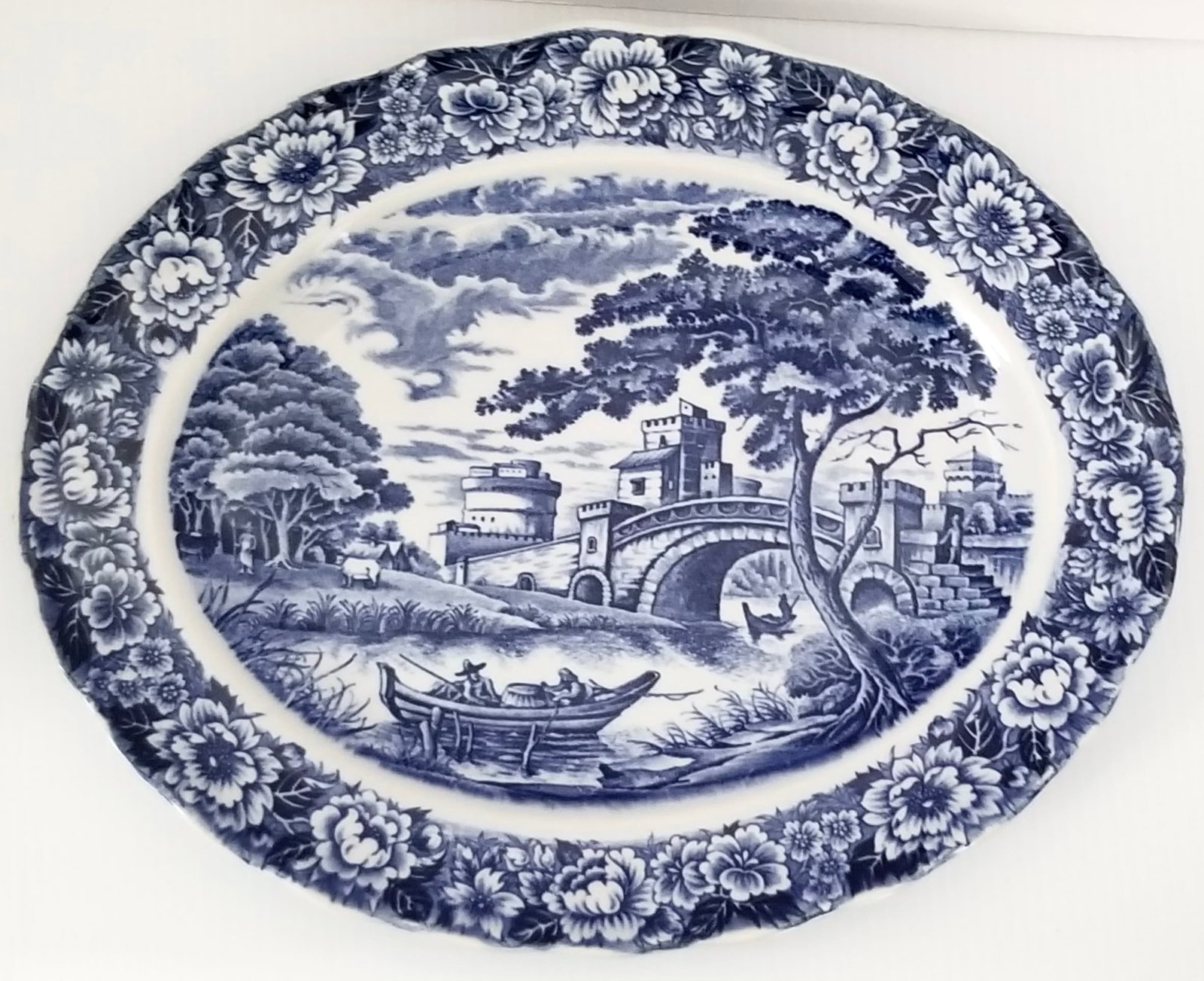 Amazing Hand Painted Decorated England Porcelain Tray: Beautiful hand painted decorated people and animals England porcelain tray, 13 1/2 inches x 11 inches.