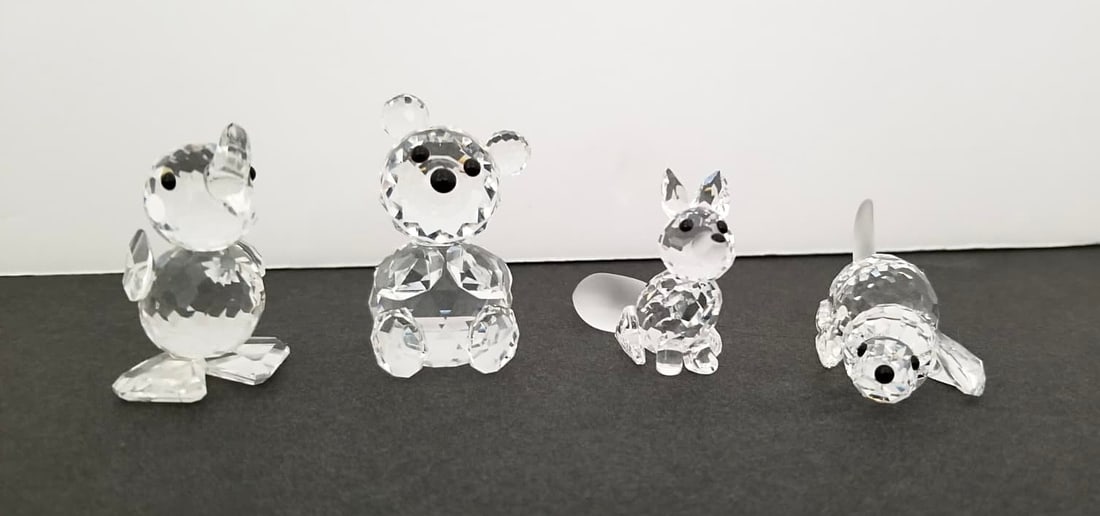 Amazing Swarovski Dog, Fox, Bear, Duck Miniature Figurines: Beautiful Swarovski dog, fox, bear, duck miniature figurines, 1 3/8 to 1 5/8 inches, original box, Austria.