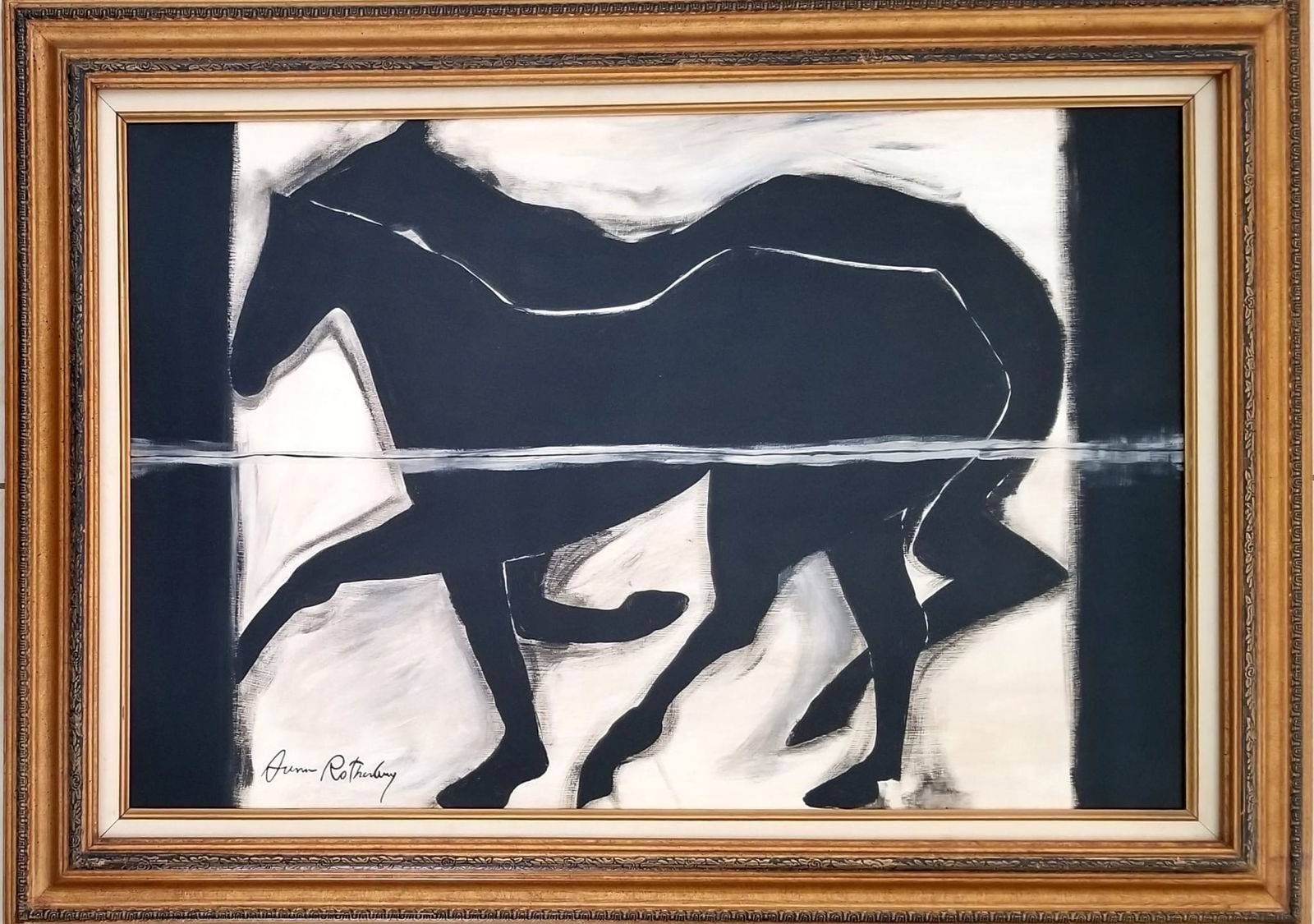 Amazing Susan Charna Rothenberg Acrylic Canvas: Attributed to Susan Charna Rothenberg, it does not have a COA. Medium: acrylic canvas. Frame: 44 x 32 inches, art: 36 x 24 inches. Provenance: private owner from New Jersey. Biography: 1945 - 2020. Su