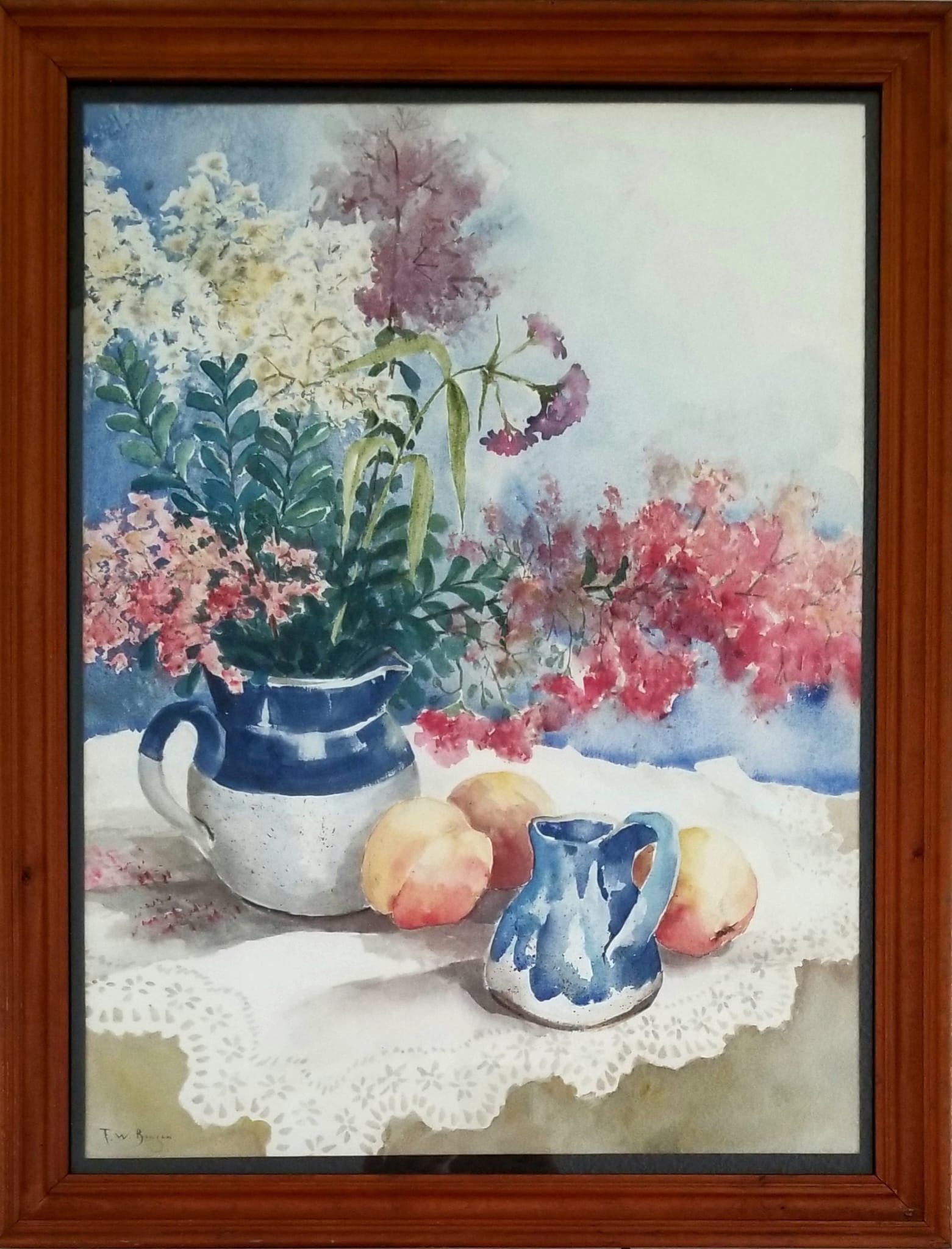 Amazing Frank Weston Benson Floral Still Life Watercolor Paper: Beautiful Frank Weston Benson still life watercolor paper. Frame: 27 x 21 inches, art: 24 x 18 inches. Provenance: private owner. Biography: 1862 - 1951. Born in Salem, Massachusetts, Frank Benson was