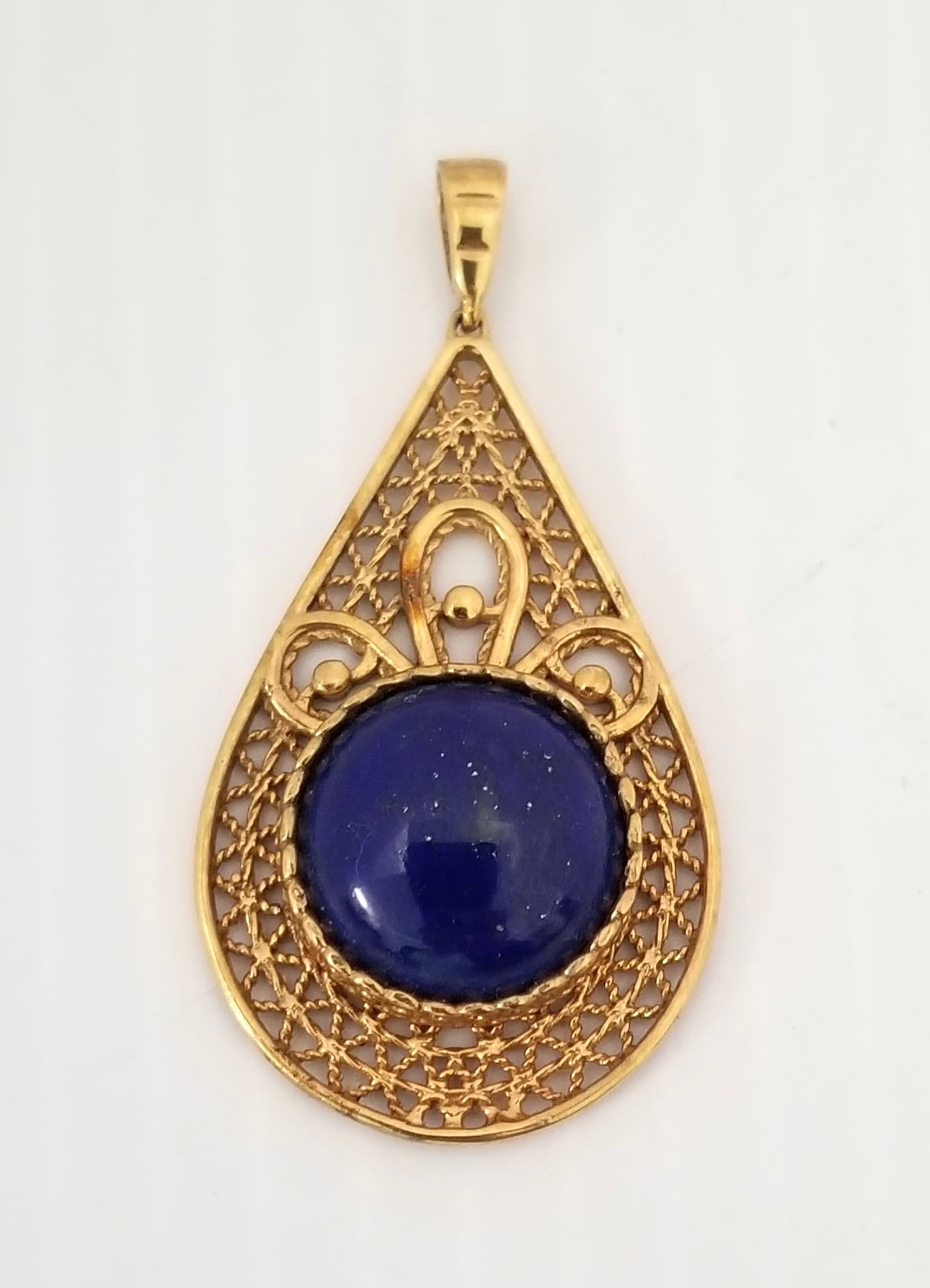 Amazing AV Turkey Blue Stone Gold Plated Pendant: Beautiful AV Turkey blue cabuchon stone, gold plated pendant, 1 7/8 inches x 1 inch, 7.0 grams.
