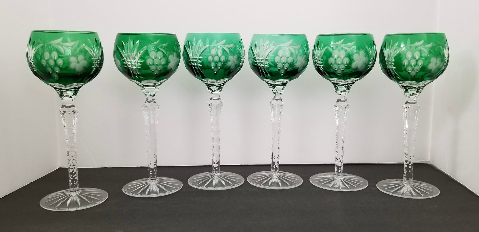 Amazing Green Teal Emerald Wine Handcut Art Glass Cup Set (1 of 5)