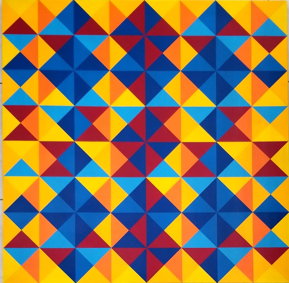 Amazing Karl Stanley Benjamin 1968 Oil Canvas: Beautiful Karl Stanley Benjamin 1968 oil canvas, #8. Art: 48 x 48 inches. Provenance: private owner. Biography: 1925 - 2012. He studied at Northwestern University; University of Redlands, and