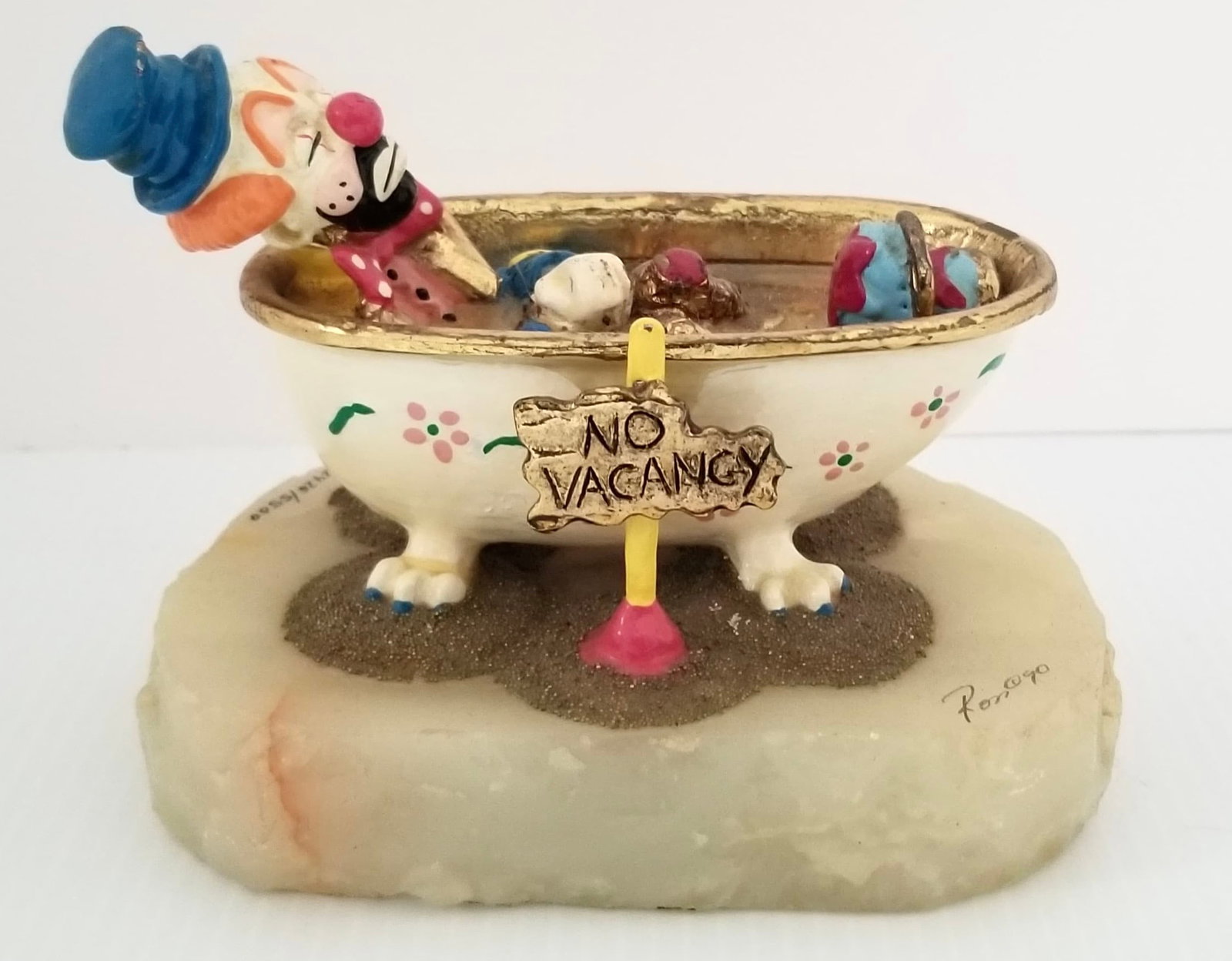 Amazing Ron Lee 1990 Bathing Clown Green Onyx Sculpture (1 of 4)