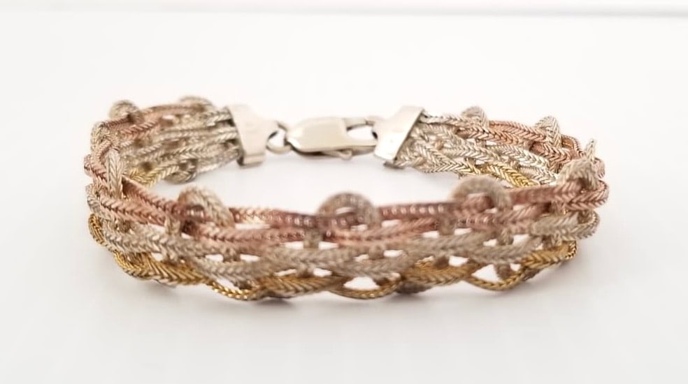 Amazing 925 Sterling Silver Pink Gold Tone Bracelet: Beautiful 925 sterling silver pink gold tone bracelet, 7 inches x 1/2 inches, 12.9 grams.