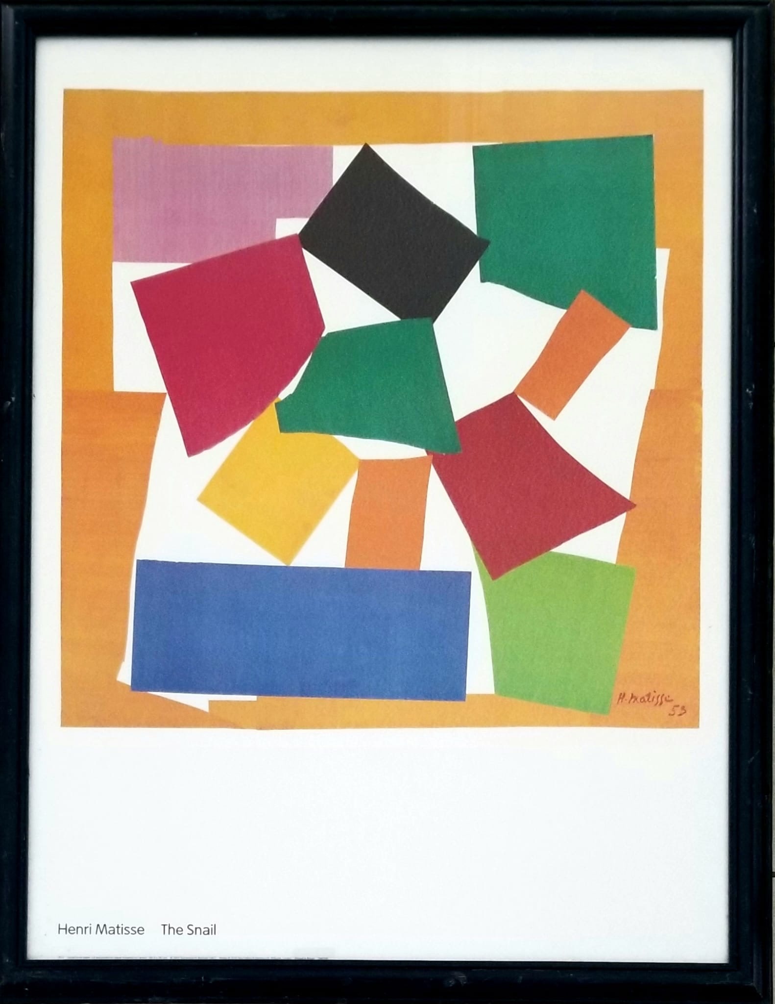 Amazing Henri Matisse "The Snail" Art Lithograph: Beautiful Henri Matisse "The Snail" art lithograph. Frame: 38 x 29 inches. Poster 2000 London, printed in Britain. Provenance: private owner. Biography: 1869 - 1954. Henri Matisse was born as the son 