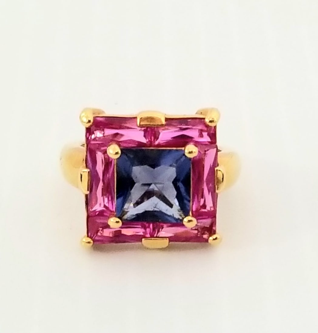 Amazing CA 925 Sterling Gold Plated ZC Ring: Beautiful CA 925 sterling silver gold plated Zirconia ring, 6.6 grams, size 6.