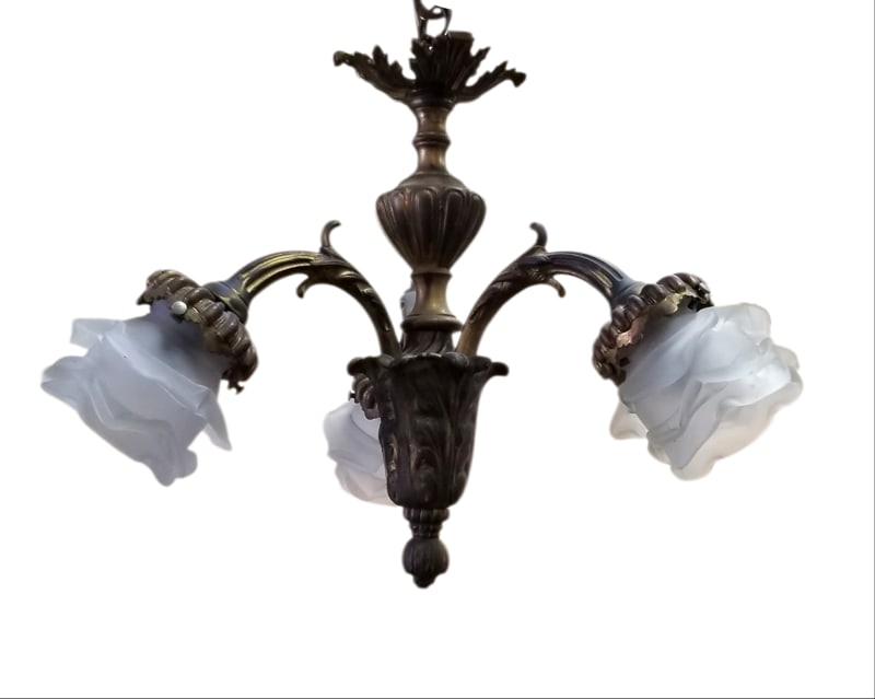 Amazing Antique French Three Lights Bronze Center Lamp (1 of 4)