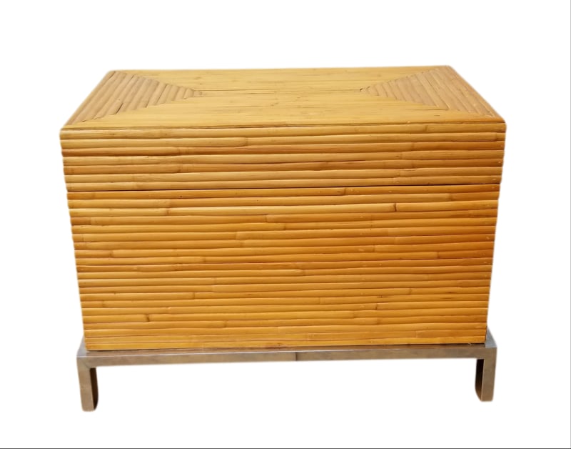 Amazing Bamboo Wood & Chrome Metal Trunk Box: Beautiful bamboo wood and chrome metal handle and base, trunk box. 22 inches high, 31 inches long, 19 inches wide, without base 17 inches high.