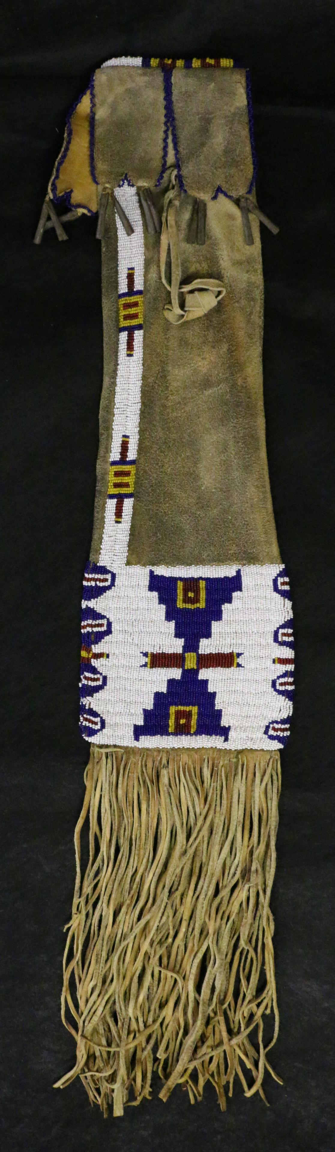 Plains Beaded Pipe Bag: Plains Beaded Pipe Bag with Tin Cone jangles, 30" long, sinew-sewn.