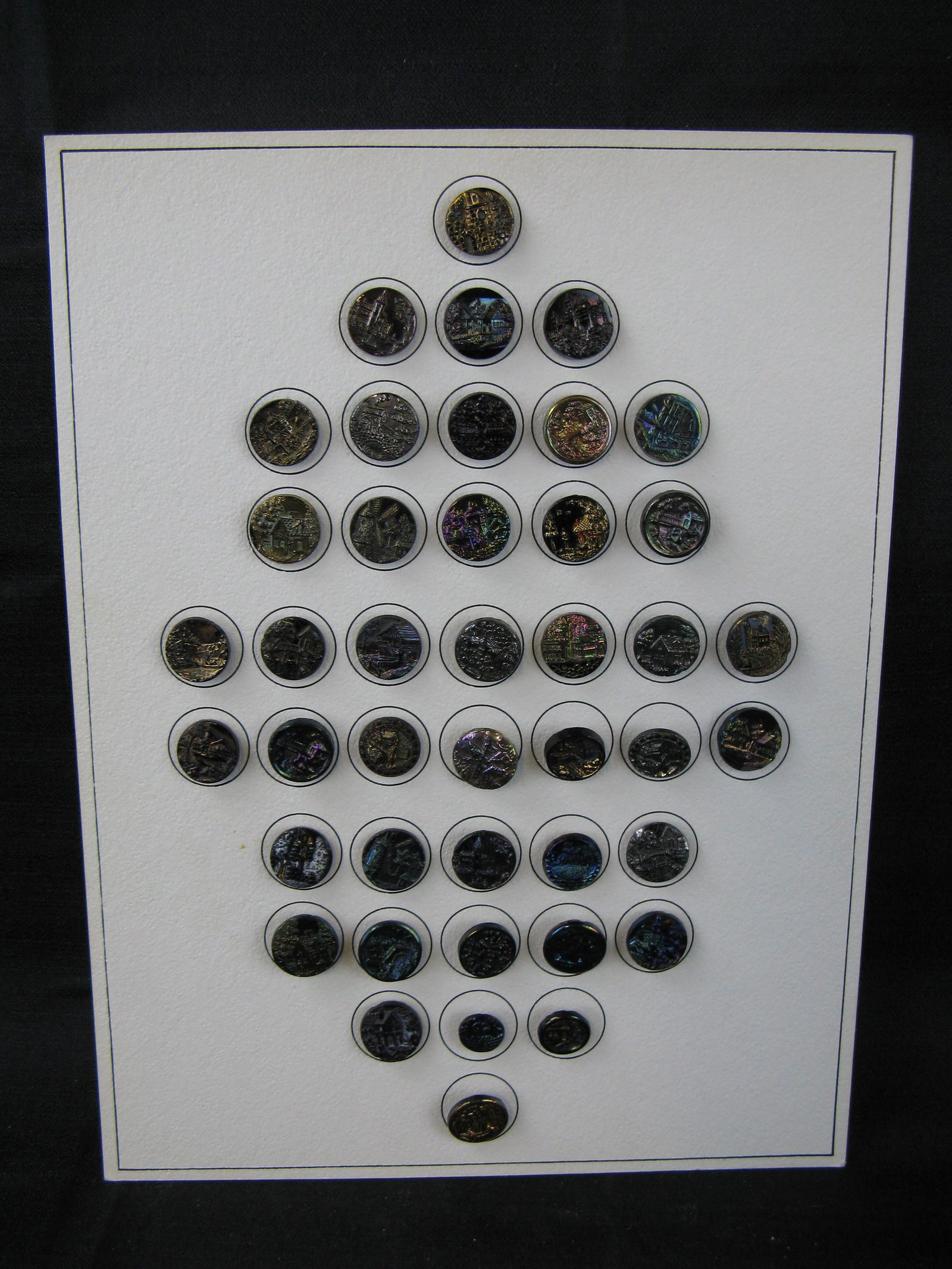 Vintage Buttons - Black Glass - Iridescent: Vintage Buttons - Black Glass - Iridescent, 42 total