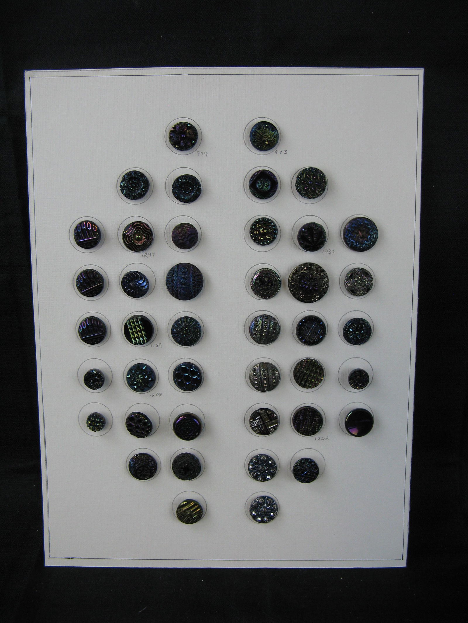 Vintage Buttons - Black Glass -Conventional Iridescent: Vintage Buttons - Black Glass -Conventional Iridescent, 42 total.