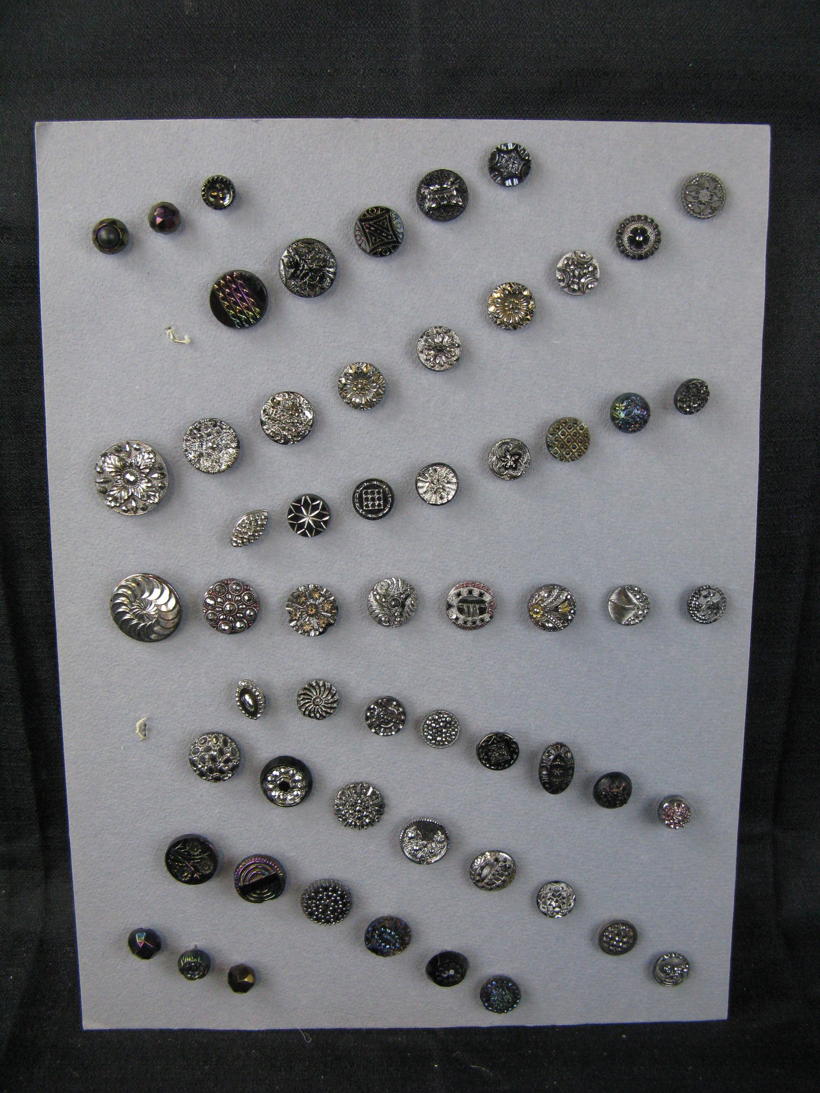 Vintage Buttons - Black Glass - Lusters: Vintage Buttons - Black Glass - Lusters, 58 total.