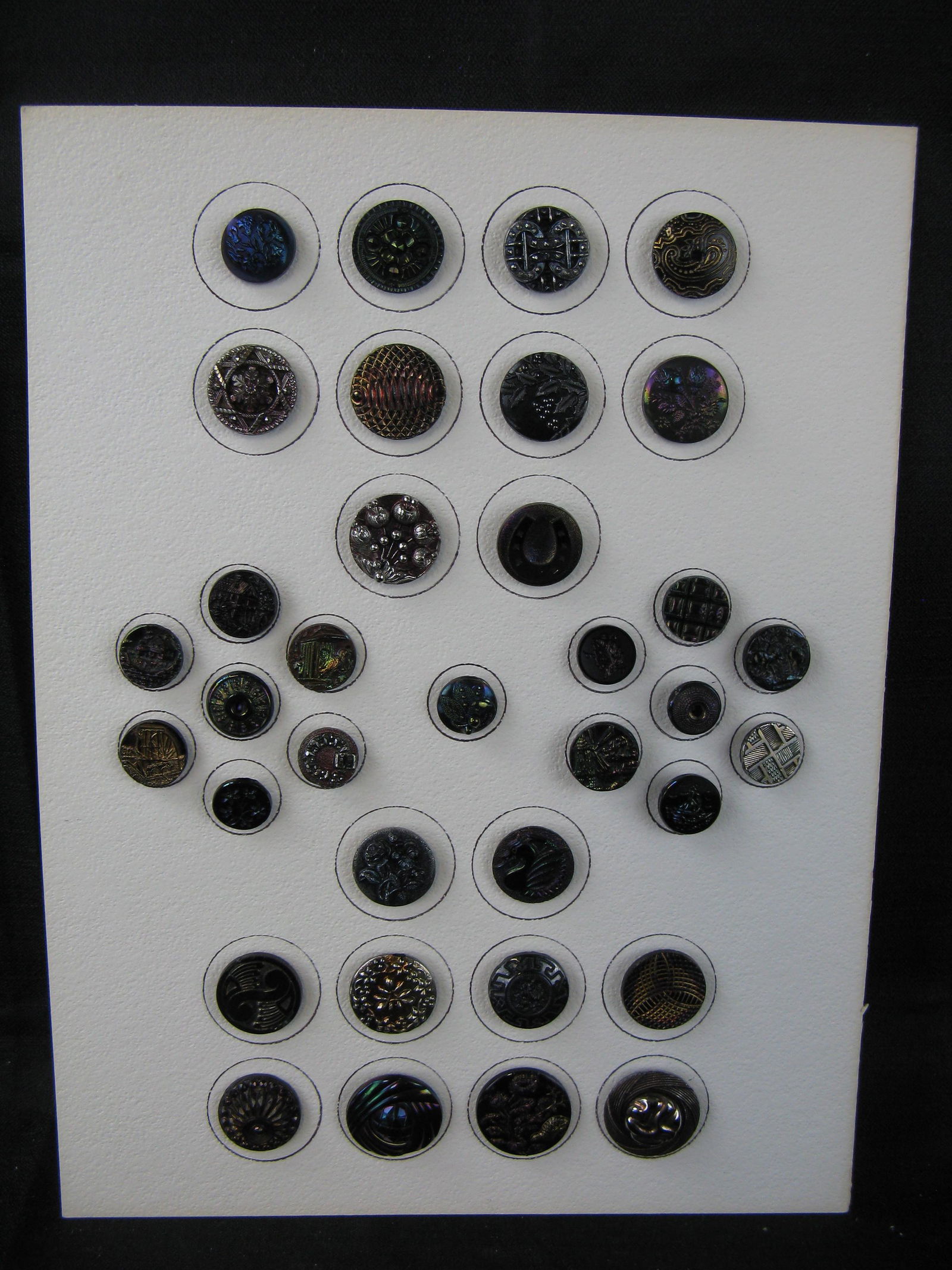 Vintage Buttons - Black Glass - Lusters - Various: Vintage Buttons - Black Glass - Lusters - Various Sizes, 35 total.