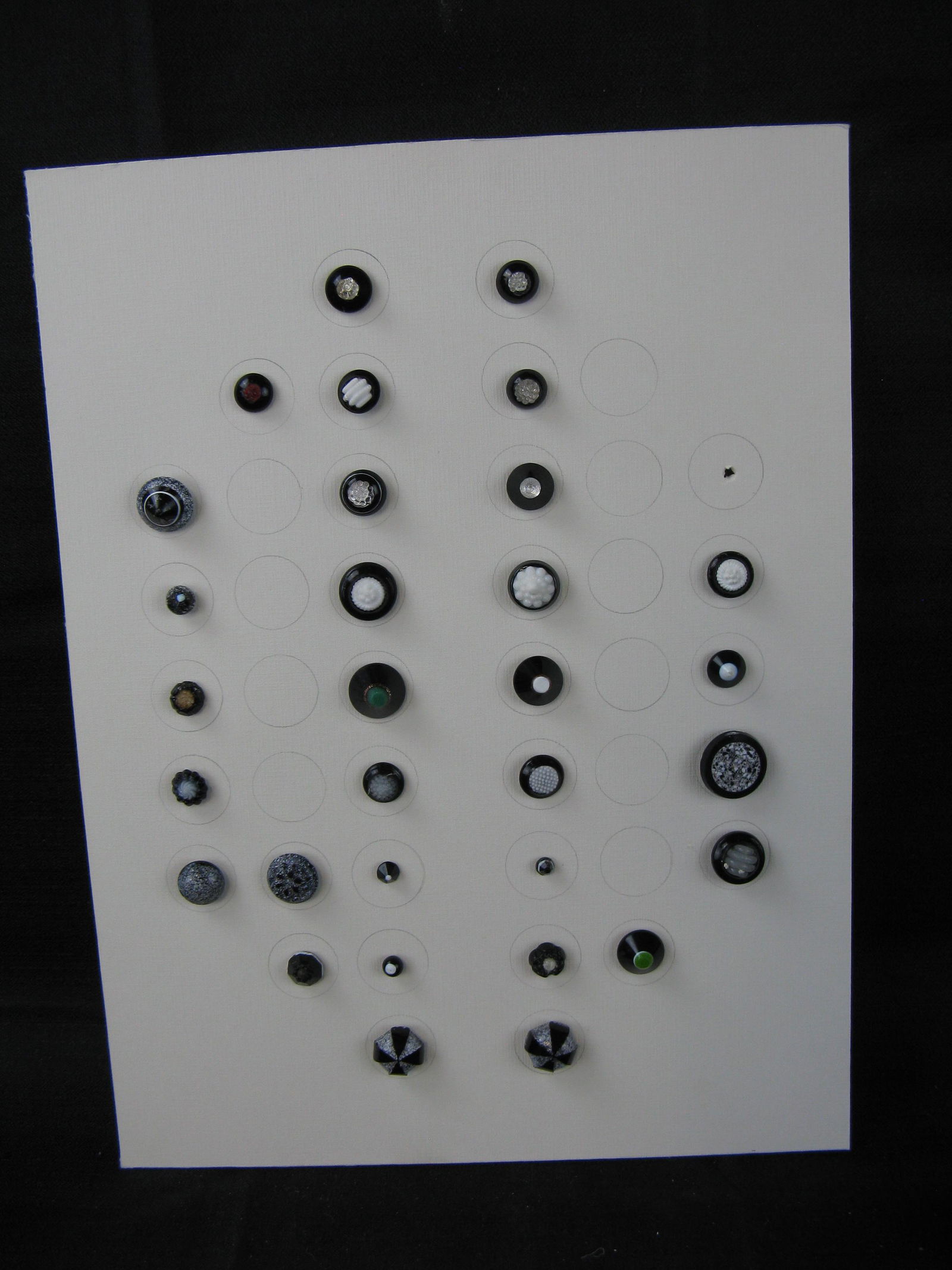 Vintage Buttons -Black Glass - various construction: Vintage Buttons -Black Glass - various construction : Swirl with coronets & overlays; Salt Glaze; Inlay - 31 total.