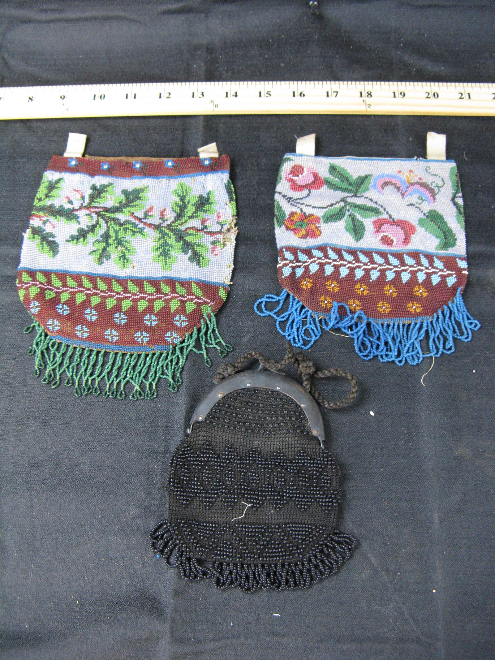 Three Victorian Beaded Purses, c1800's: Three Victorian Beaded Purses, c1800's, one as is.