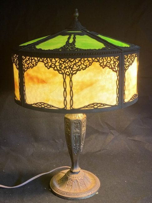 Antique Salem Bros. Slag Glass Lamp, signed (1 of 9)