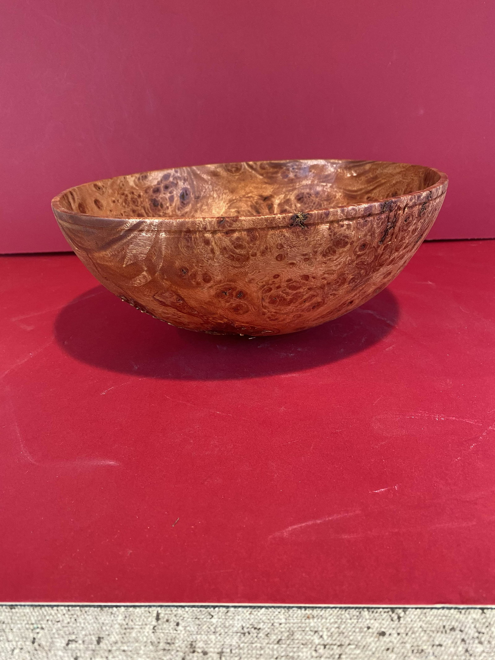 Modern Carved Burl Bowl by J V Hartmann: Modern Carved Burl Bowl made of Manila Tamerind Burl, by J V Hartmann, 10.5" dia.