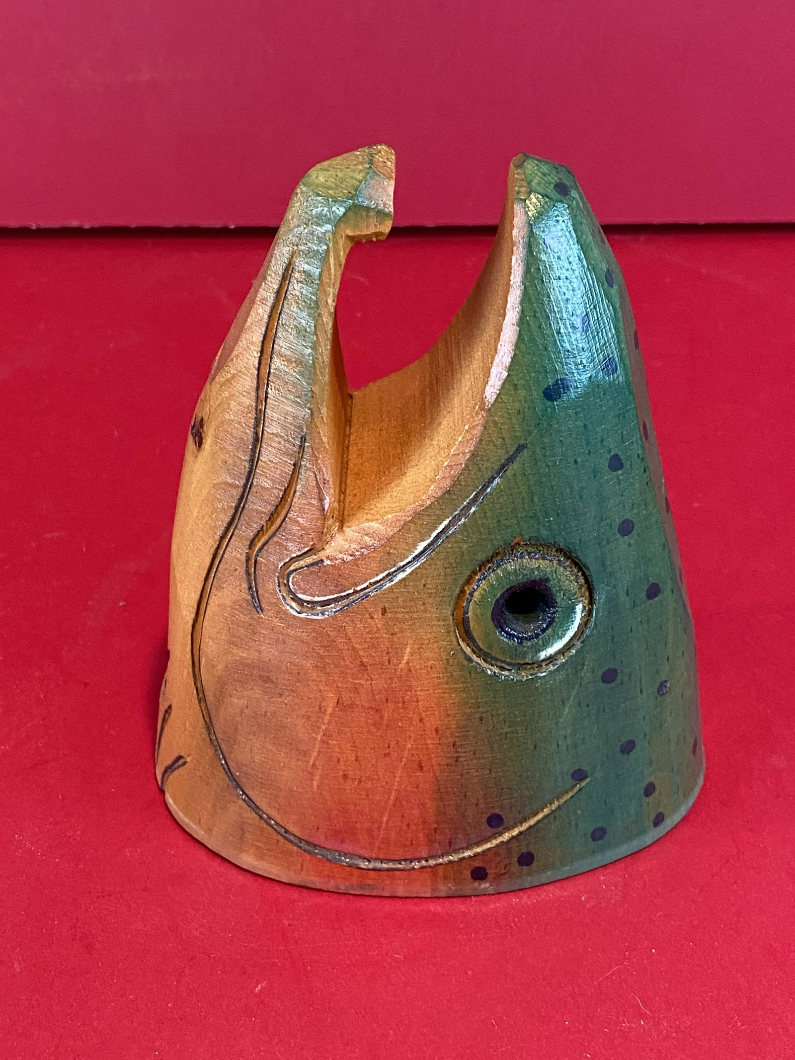 Wood Carving of a Head of Rainbow Trout by Guy Ann Kaas: Wood Carving of a Head of Rainbow Trout by Guy Ann Kaas, Bozeman, MT, signed with initials.