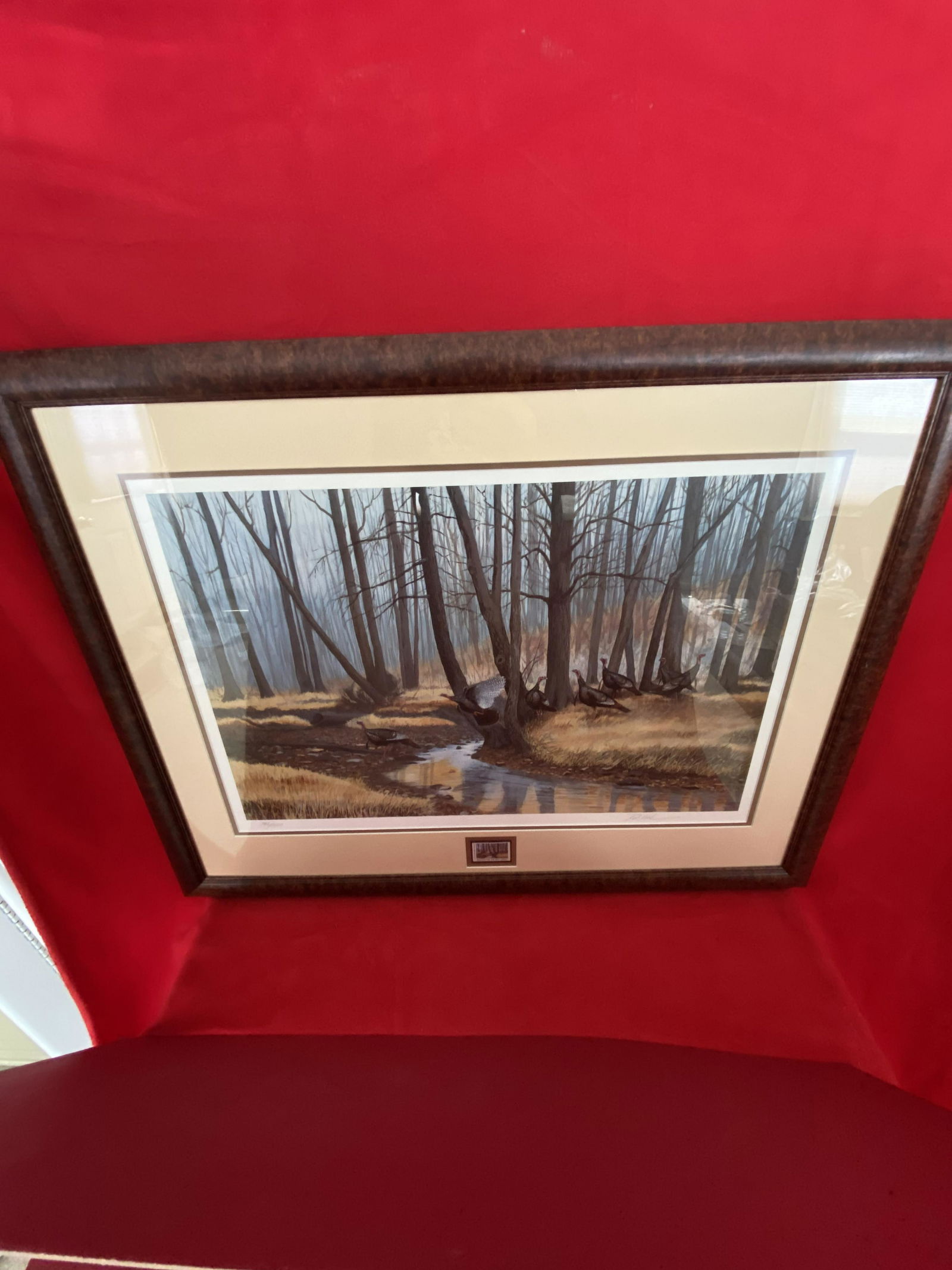 Limited Edition Print by Rob Keck of Wild Turkeys: Limited Edition Print by Rob Keck of Wild Turkeys, artist signed, this being number 748 out of 1000 and done for the Wild Turkey Federation, professionally matted and framed in modern frame, 34.75"x27
