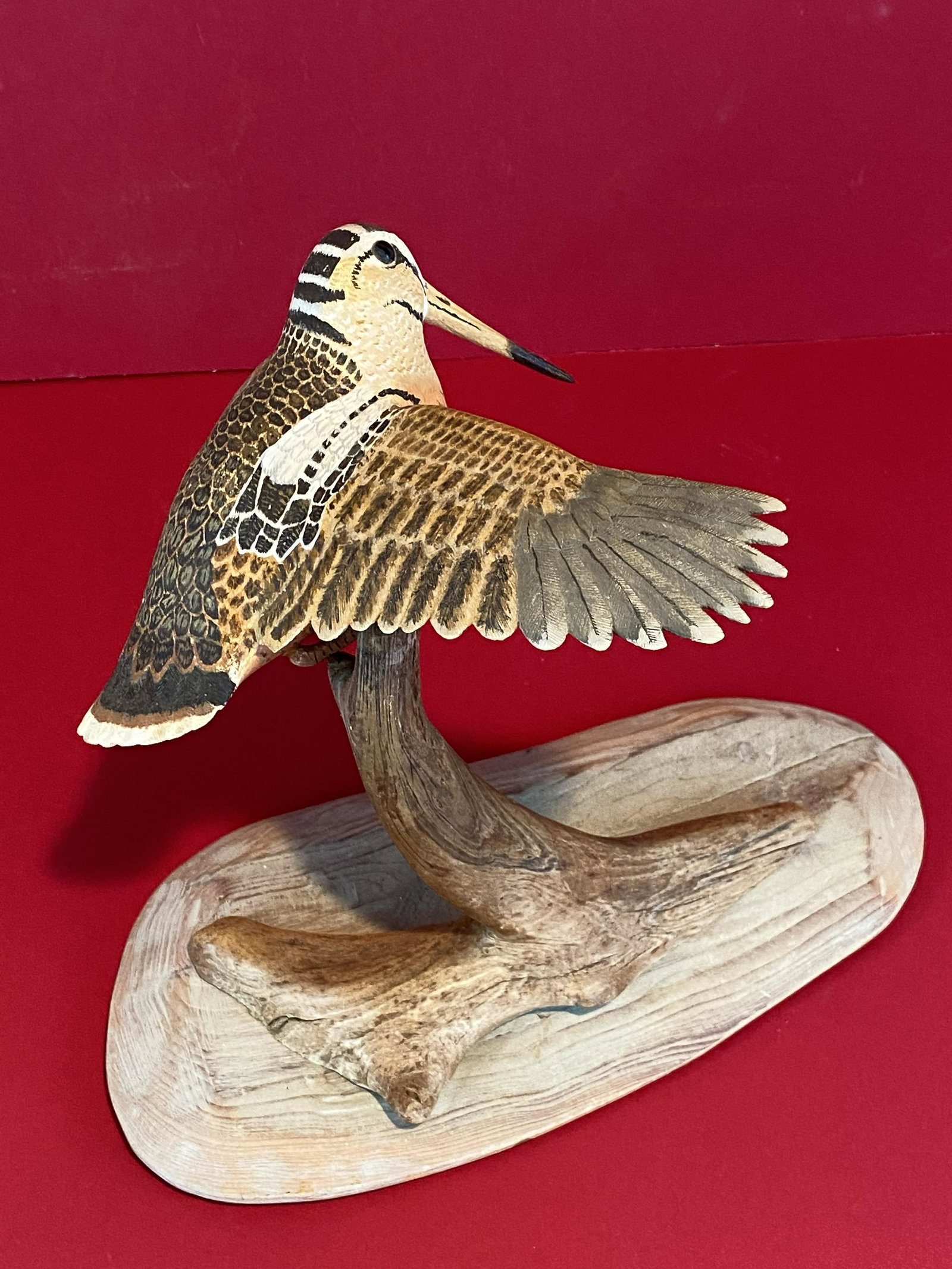 Wood Carving of a Woodcock by W. H. Godsoe: Wood Carving of a Woodcock by W. H. Godsoe, Bangor, Maine, 9" tall.