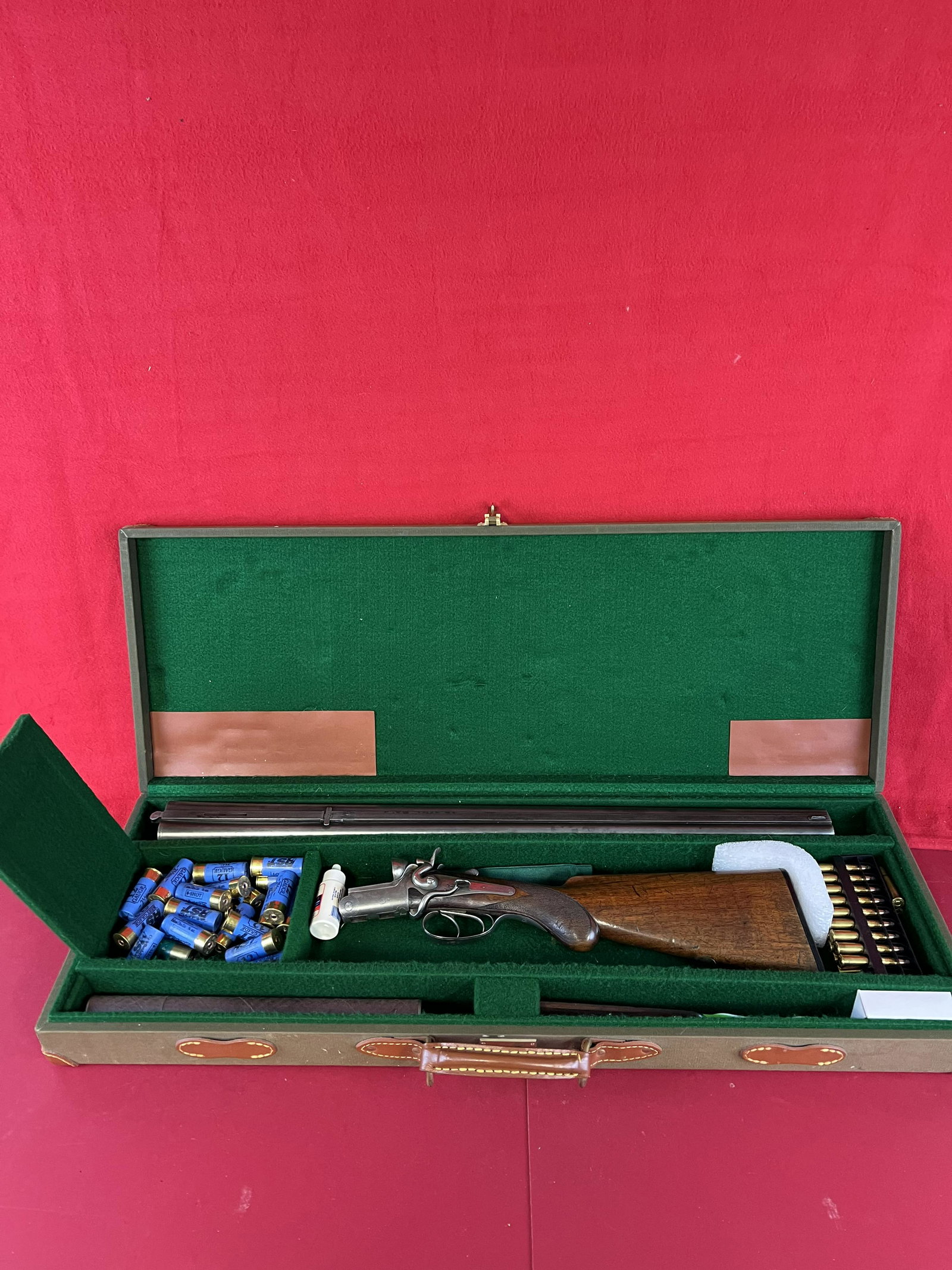 Rare J. P. Sauer & Sohn For Charles Daly Drillings Three-Barrel Combination Gun with American: Rare Pre War Drillings Three-Barrel Combination Gun with American Calibers being 12 ga side-by-side shotgun barrels with 30/30 rifle barrel underneath. Gun stock has nicely done checkering and metal h