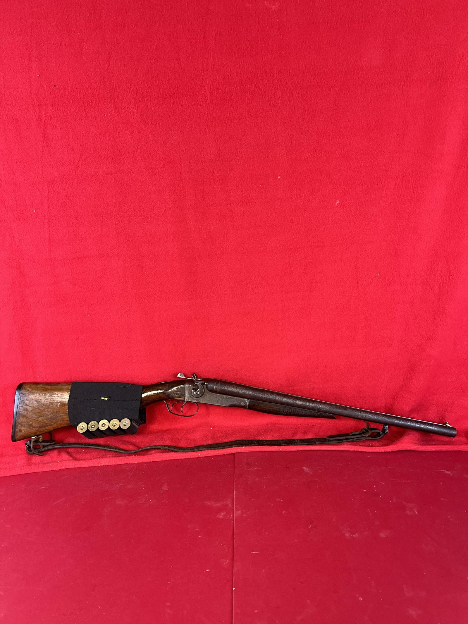 Marked Wells Fargo Double Barrel J. Stevens A & T Co Percussion Shotgun: Marked Wells Fargo Double Barrel Percussion Shotgun signed on lock plate by the maker J. Stevens A & T Co. The side of the lock plate is stamped W F & Co for Wells Fargo & Co.. Gun measures approximat