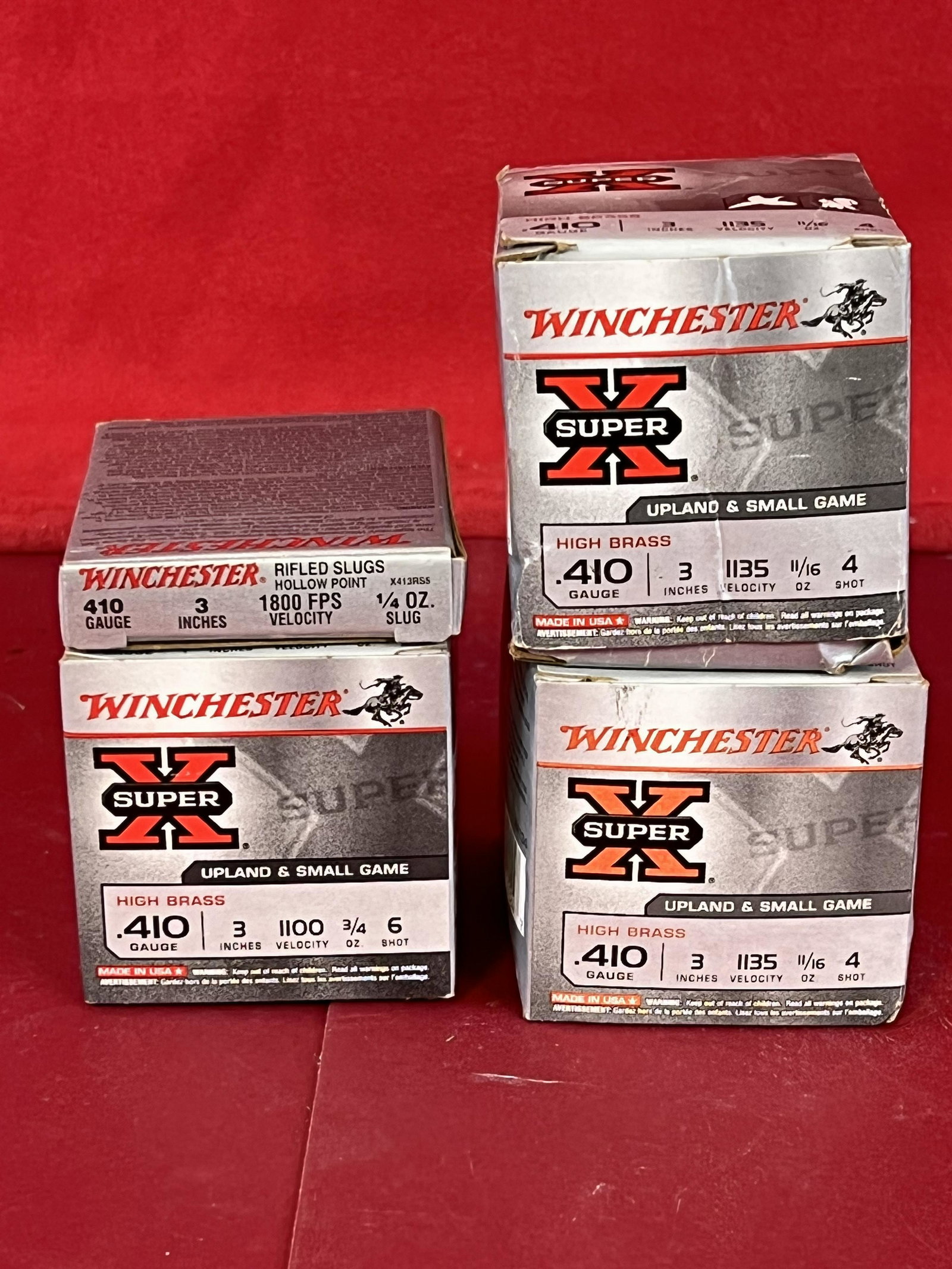 Lot: Four Boxes .410 3" Shotgun Shells: A Lot of Four Boxes (Total 80 Shells) .410 3" Shotgun Shells. All ammo purchases should be examined by a certified gunsmith prior to shooting.