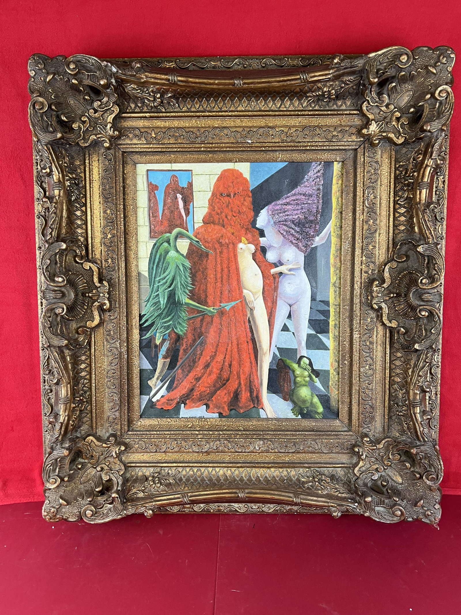 Framed Painting After Max Ernst "The Robing Of The Bride": A Oil Painting On Canvas After The Work Of Max Ernst Titled "The Robing Of The Bride" In An Elaborate Modern Frame. The Frame Measures Approximately 30 3/4" by 34 1/2" With The Painting (Sight) Being
