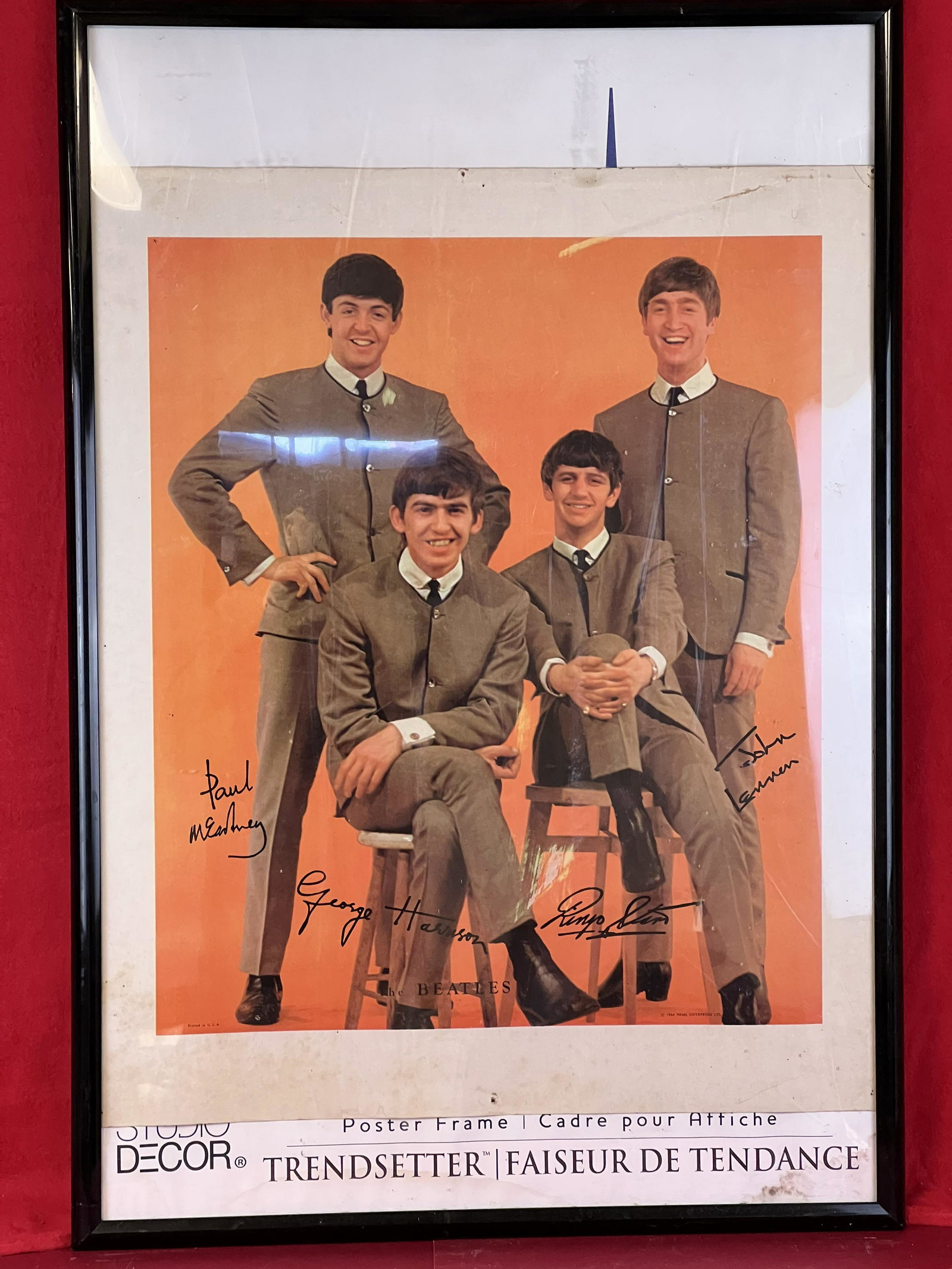 Original 1964 NEMS Beatles Poster Etc.: An Original Large Approximately 28 1/4" by 23 1/2" Beatles Cardboard Poster In A Modern Frame. The Poster Depicts The Four Beatles With Facsimile Signatures. The Poster Has Some Minor Wear And Soil An