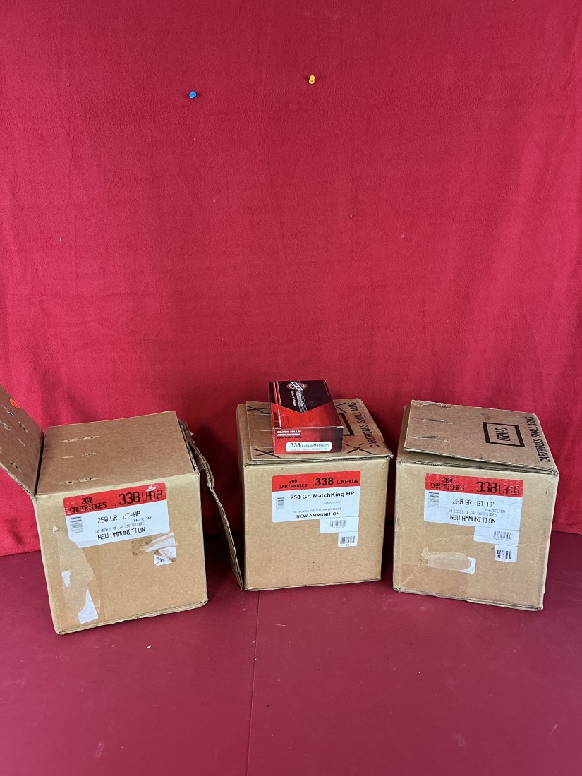Lot Brand New .338 LAPUA Magnum 250 grain - 600 rounds: Brand New .338 LAPUA Magnum 250 grain Black Hills (Sierra Match King) ammunition, 20 rounds per box - 30 boxes equals 600 rounds total.