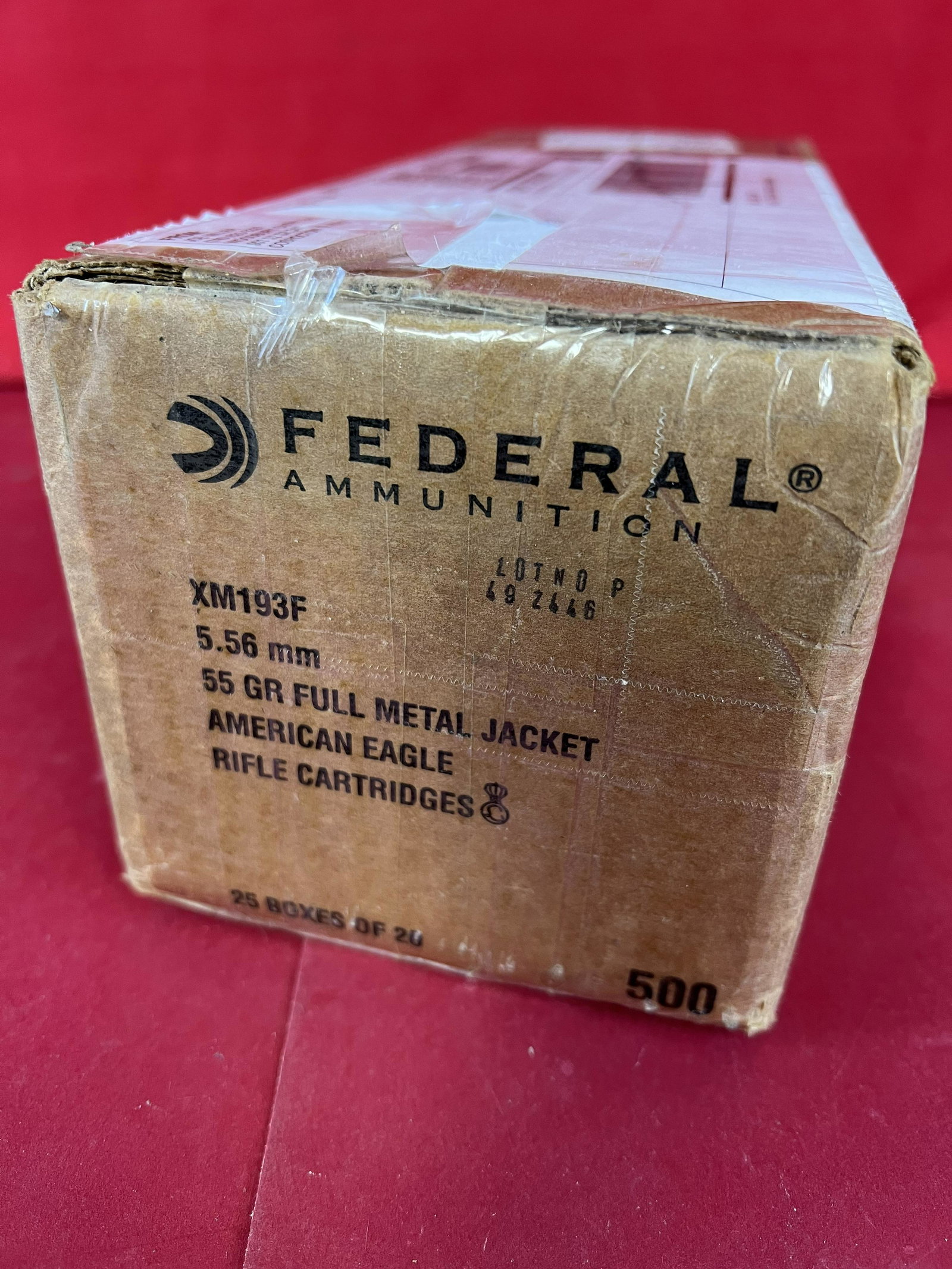 Lot Brand New 5.56 M193F Ball 55 grain Federal - 500 rounds: Brand New 5.56 M193F Ball 55 grain Federal ammunition - 20 round clips per box - 25 boxes equals 500 rounds total.