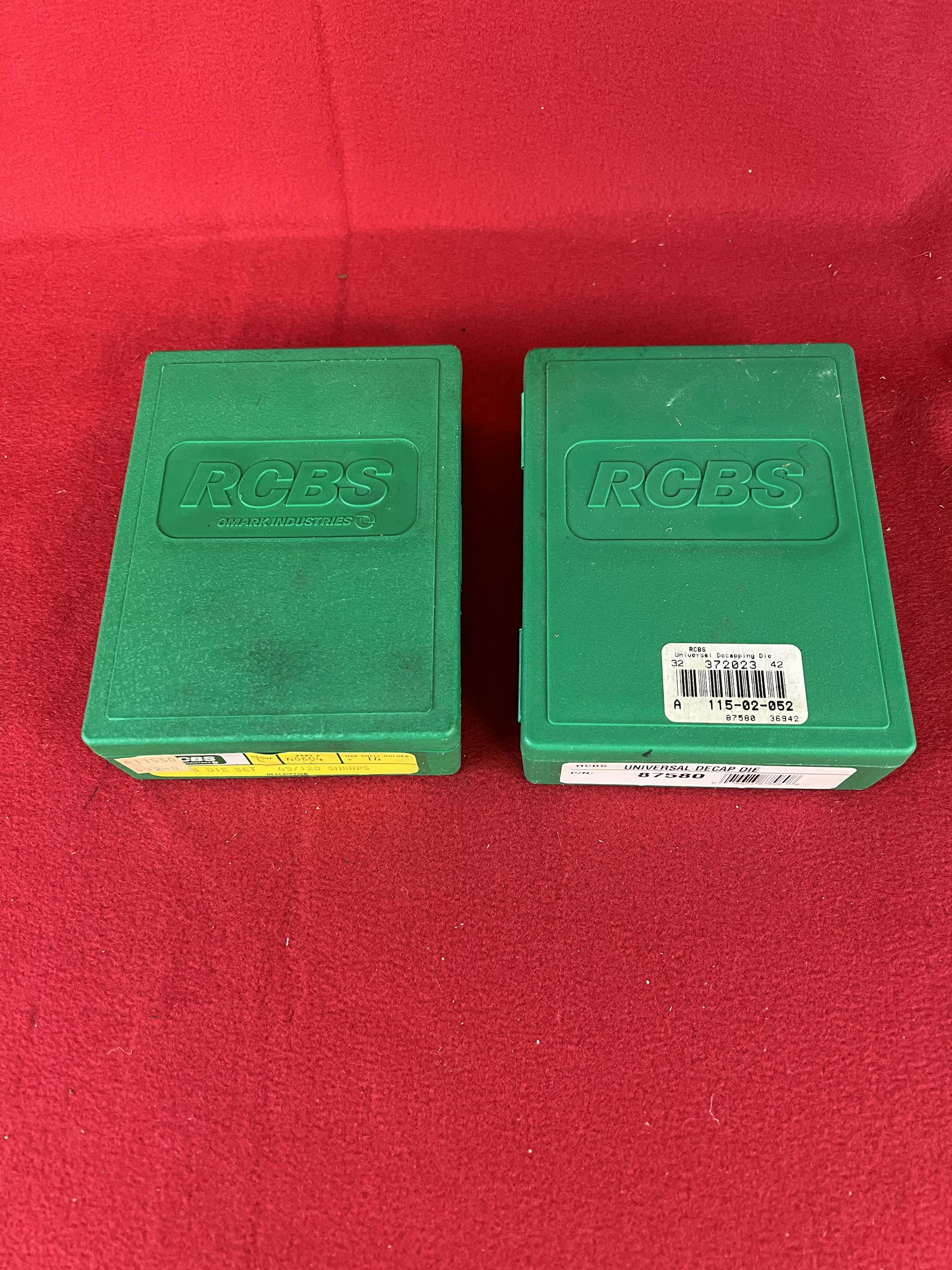 RCBS Reloading Die Sets: A Lot Of Two RCBS Reloading Die Sets One Being A Three Piece 45/120 Sharpes Set And The other Is A RCBS Universal Decap Die Both In Their Boxes