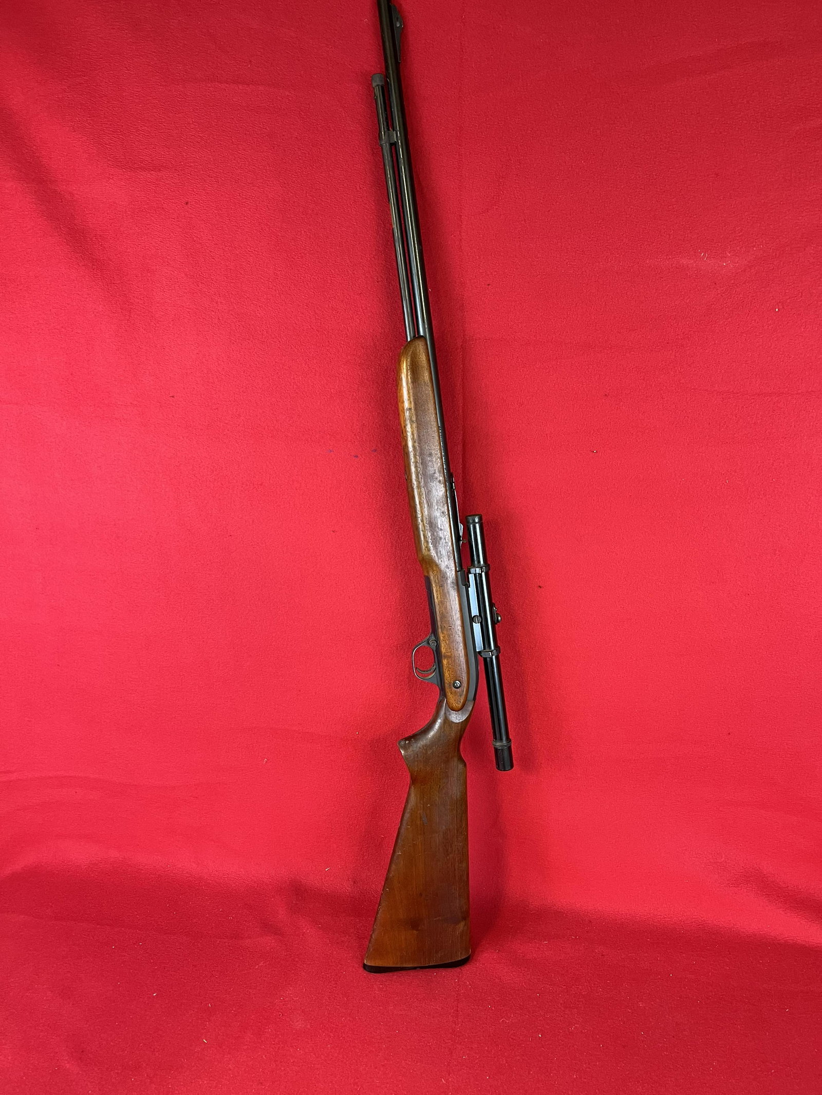 J. C Higgins Model 36 .22 LR Rifle w Scope: A J. C. Higgins Model 36 rifle chambered for .22 L.R. with a J. C Higgins Model 36 Scope. Condition is as shown