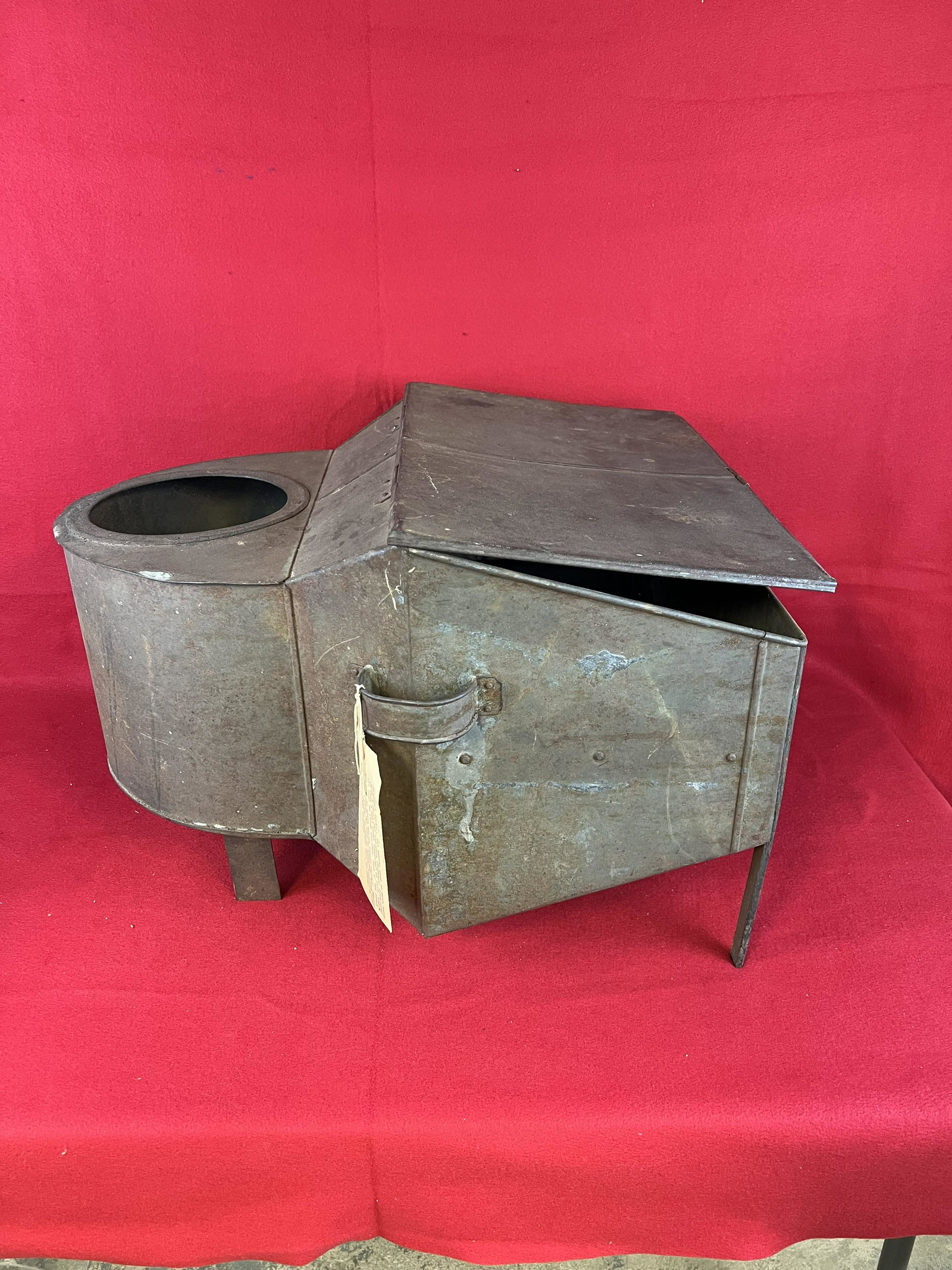 Rare Civil War Hard Tack Oven: An original quite rare Civil War hard tack oven made of sheet iron which measures approximately 15" tall by 19" wide by 21" deep. This type of oven was used to bake Hard Tack and other items by Civil